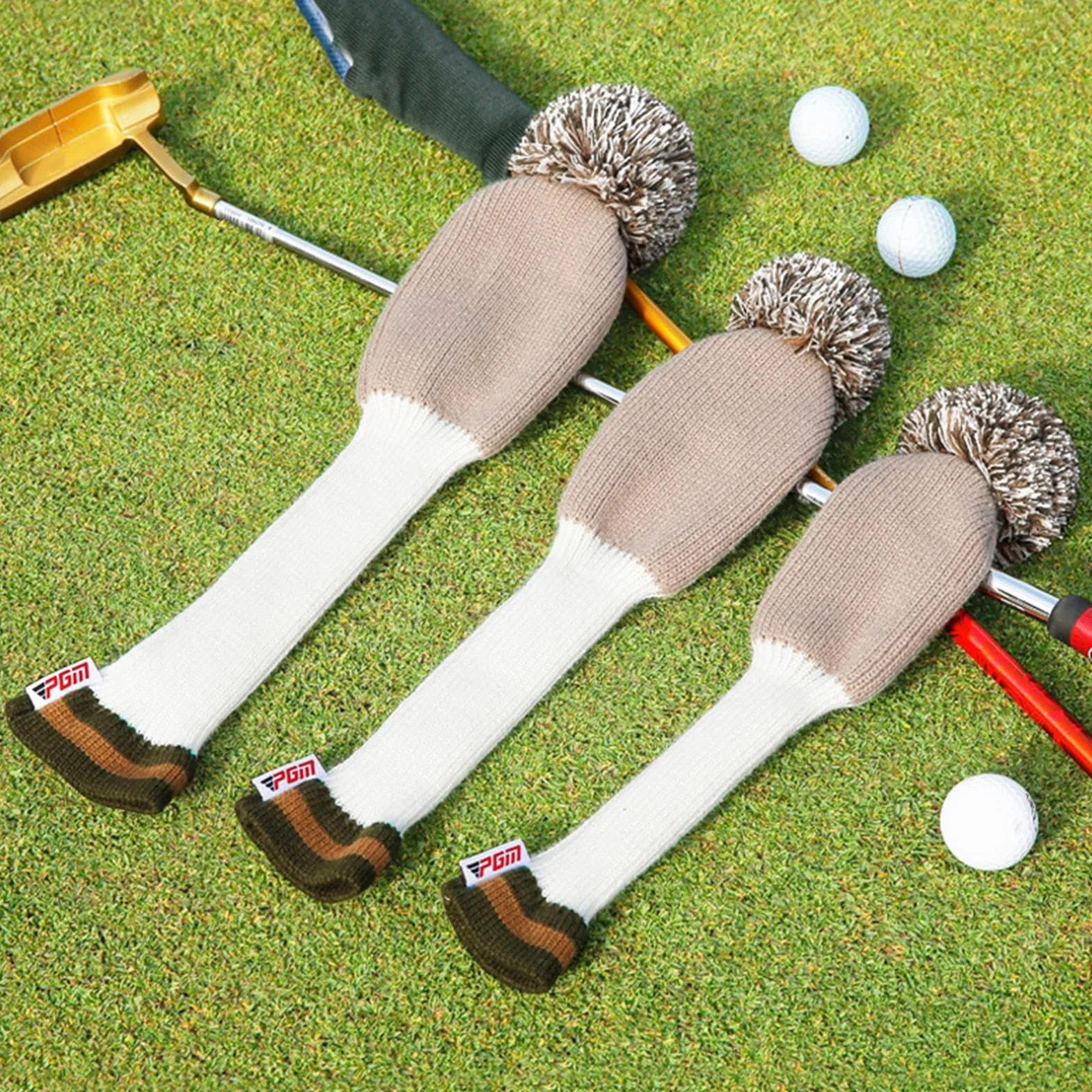 Fundas para Cabezas De Palos De Golf: 3 Piezas De Calle Tejida, para Cabezas Híbridas, Protección Universal para Palos De Madera, De Lana Bordada, Accesorio para Golf De Cuello Largo | Par