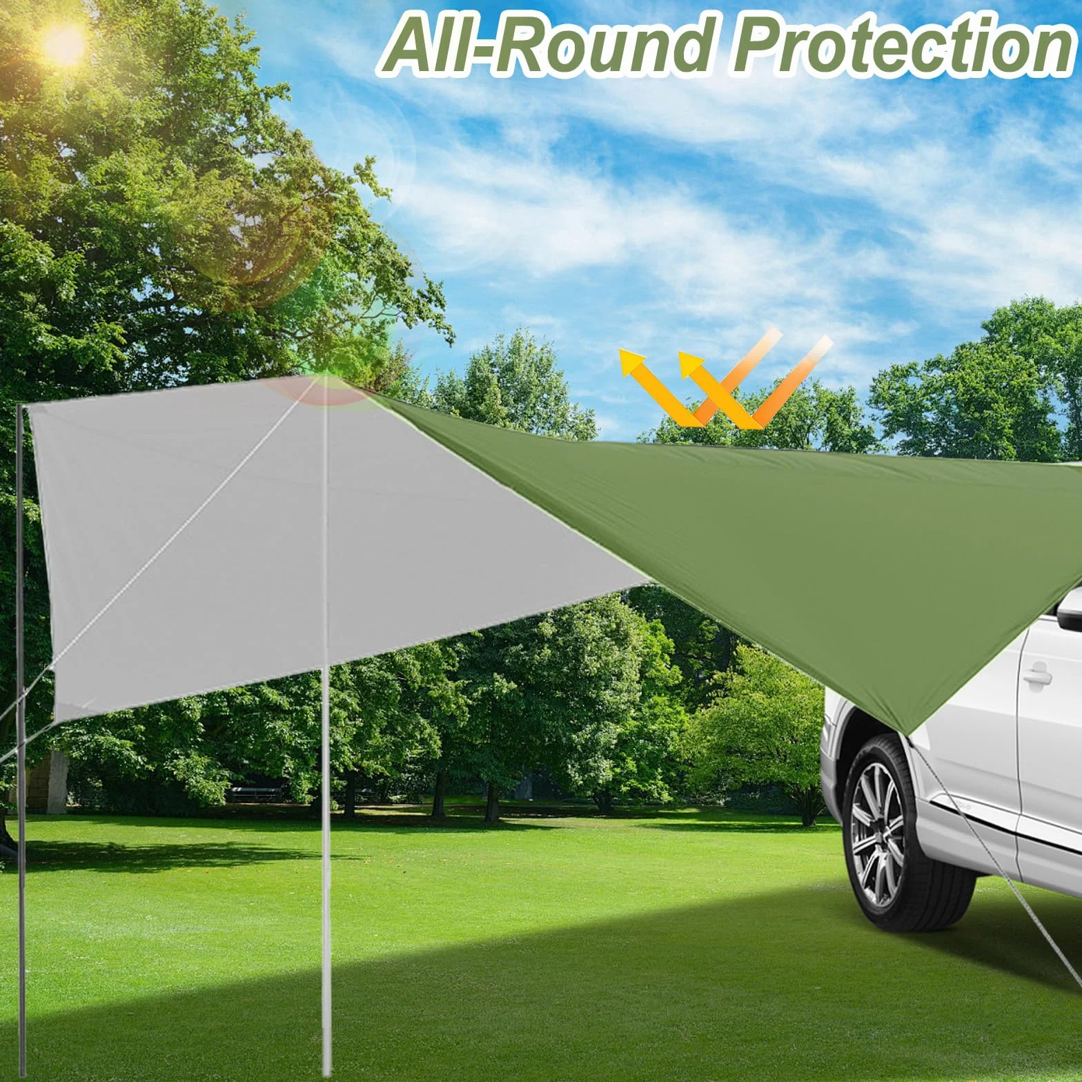 Toldo para Coche, Universal Toldo para Portón Trasero de Coche 380x280cm, Impermeable Toldo Parasol Coche para Auto, SUV, Camping (Verde)
