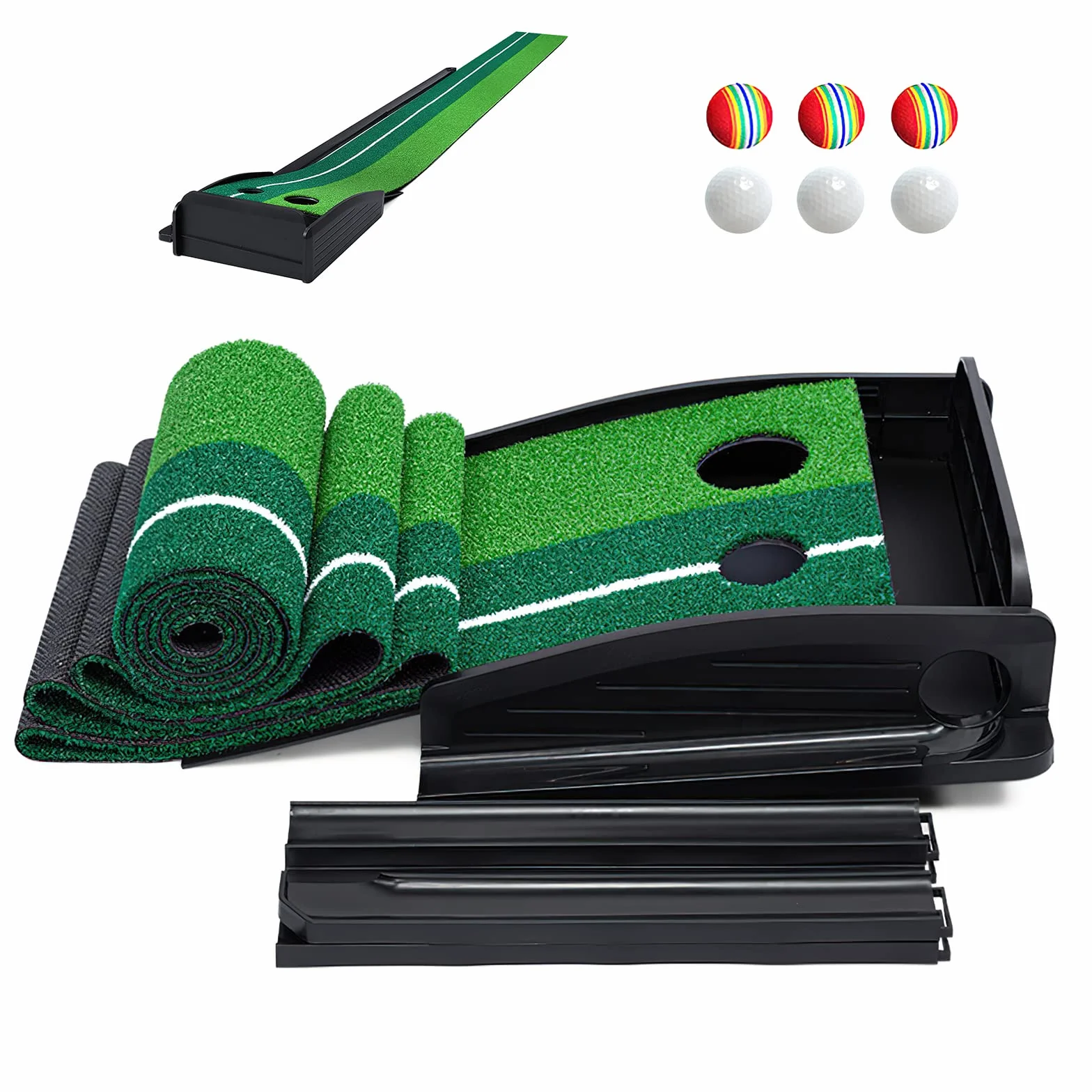 Alfombrilla de golf para el retorno del coche, alfombrilla de entrenamiento de golf de la fisca, alfombrilla de entrenamiento para interior y exterior, con 6 pelotas de golf, la oficina, el gimnasio