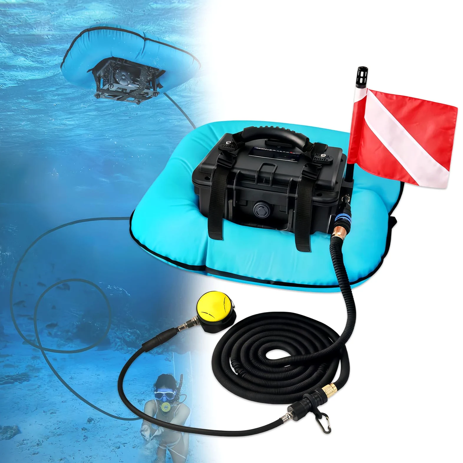 Máquina de respiración eléctrica portátil para Buceo Blue | Batería recargable integrada, sin tanque de buceo, ideal para actividades de buceo snuba al aire libre.