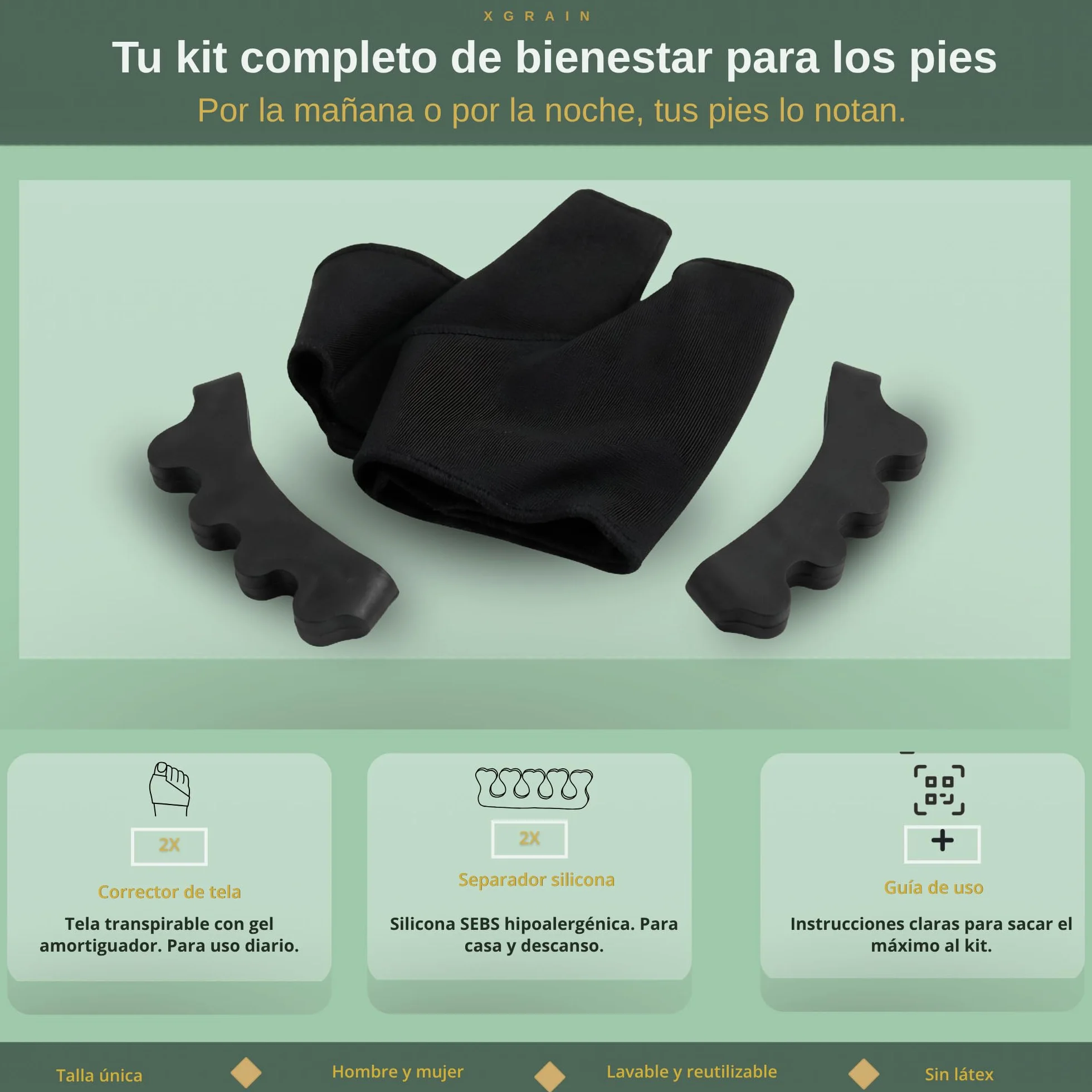 Corrector de Juanetes Separador Dedos pie Negro Férula Hallux Valcus con Almohadilla de Gel Pack 4 Piezas