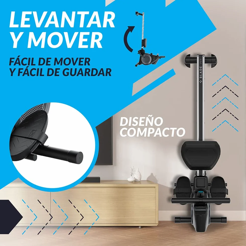 Máquina de Remo Blade FIT de Bluefin Fitness | Compatible con Kinomap | Máquinas de Remo para Casa/Plegable | Consola Digital LCD | App para Móvil | Máquina de Remo Plegable para Casa