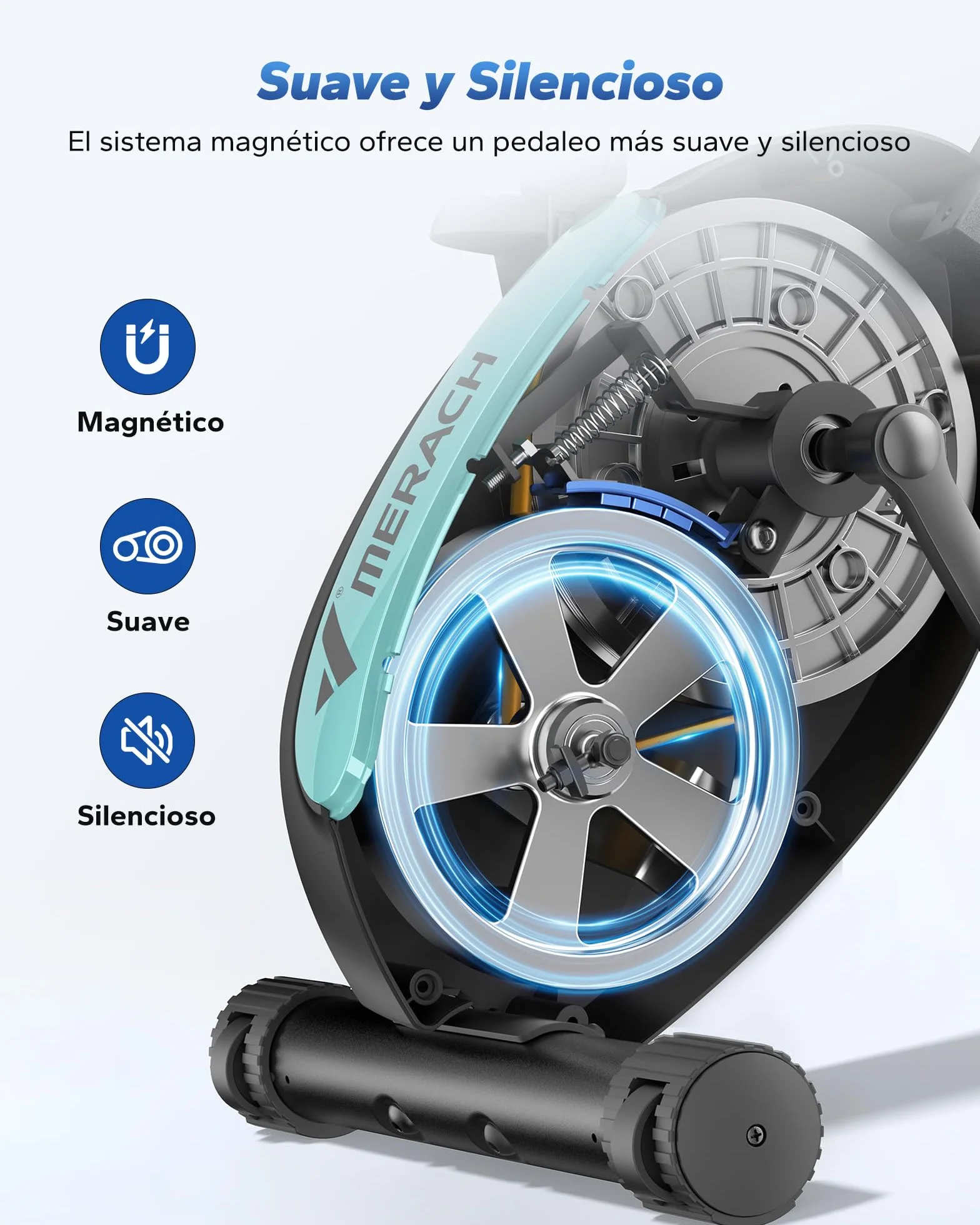 MERACH Bicicleta Estática 4 en 1 con App Entrenamiento, Bicicleta Estatica Plegable Silenciosa, Resistencia Magnética de 16 Niveles, Banda de Resistencia, Pantalla LCD, Medición Pulso, Asiento Cómodo