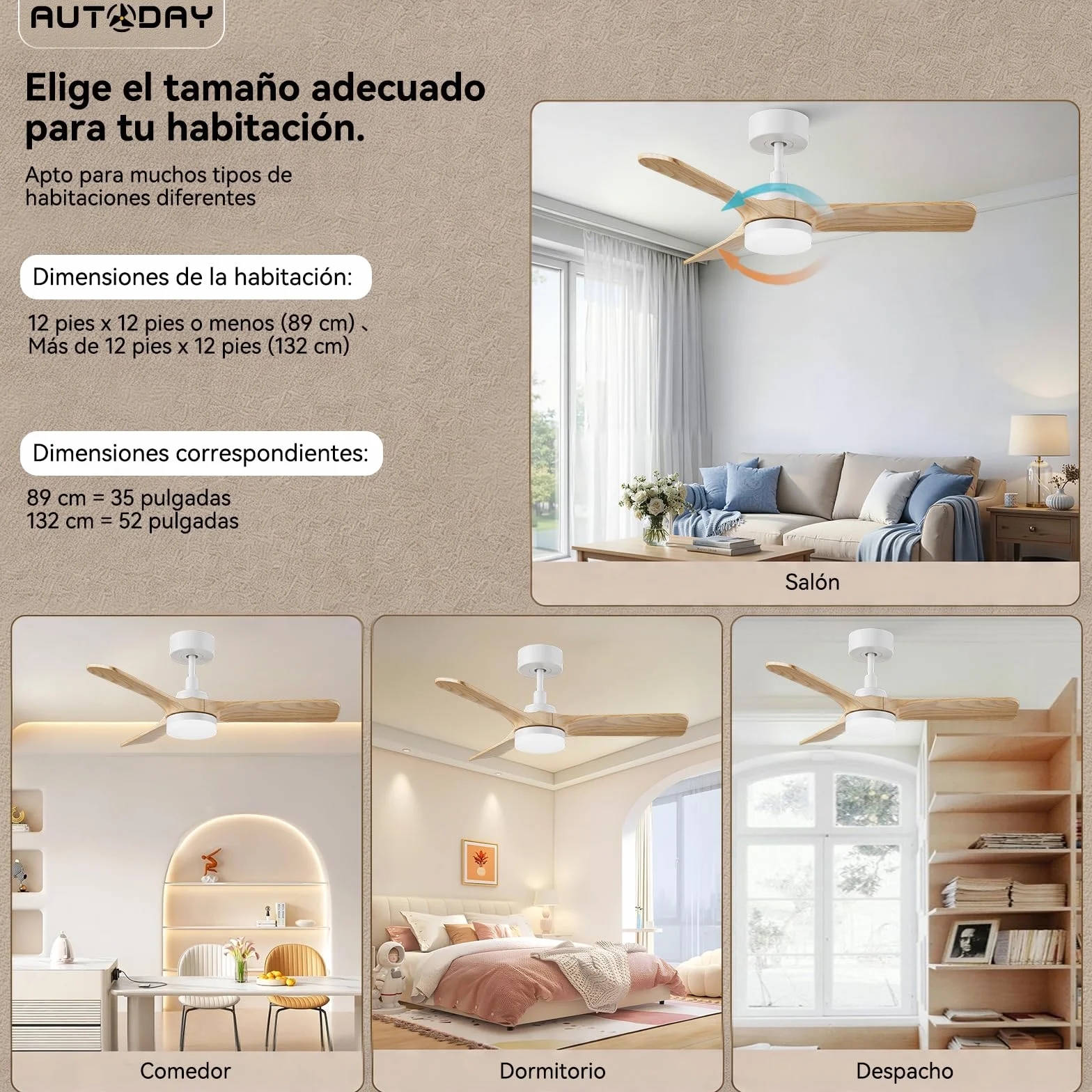 Ventilador de techo con Luz LED 90 cm 30 W Ultra Silencioso 3 Aspas Reversibles Mando Distancia Temporizador 1/3/6H Verano-Invierno 6 velocidades