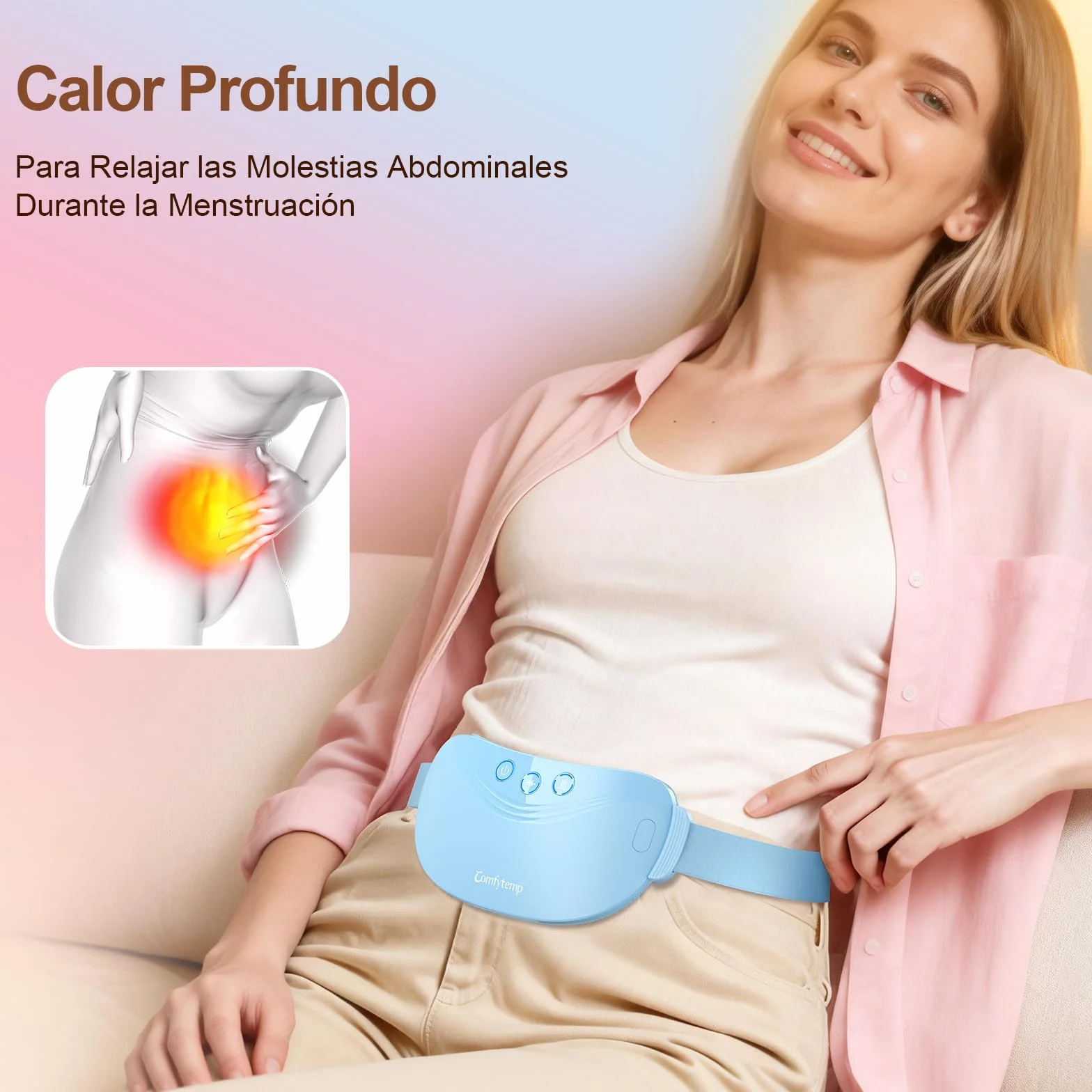 Comfytemp Almohadilla Térmica Menstrual de Grafeno, Cinturón Masajeador Portátil con 3 Modos de Vibración y 2 Niveles de Intensidad, Capacidad de 2500mAh, Regalo Ideal para Madre y Seres Queridos