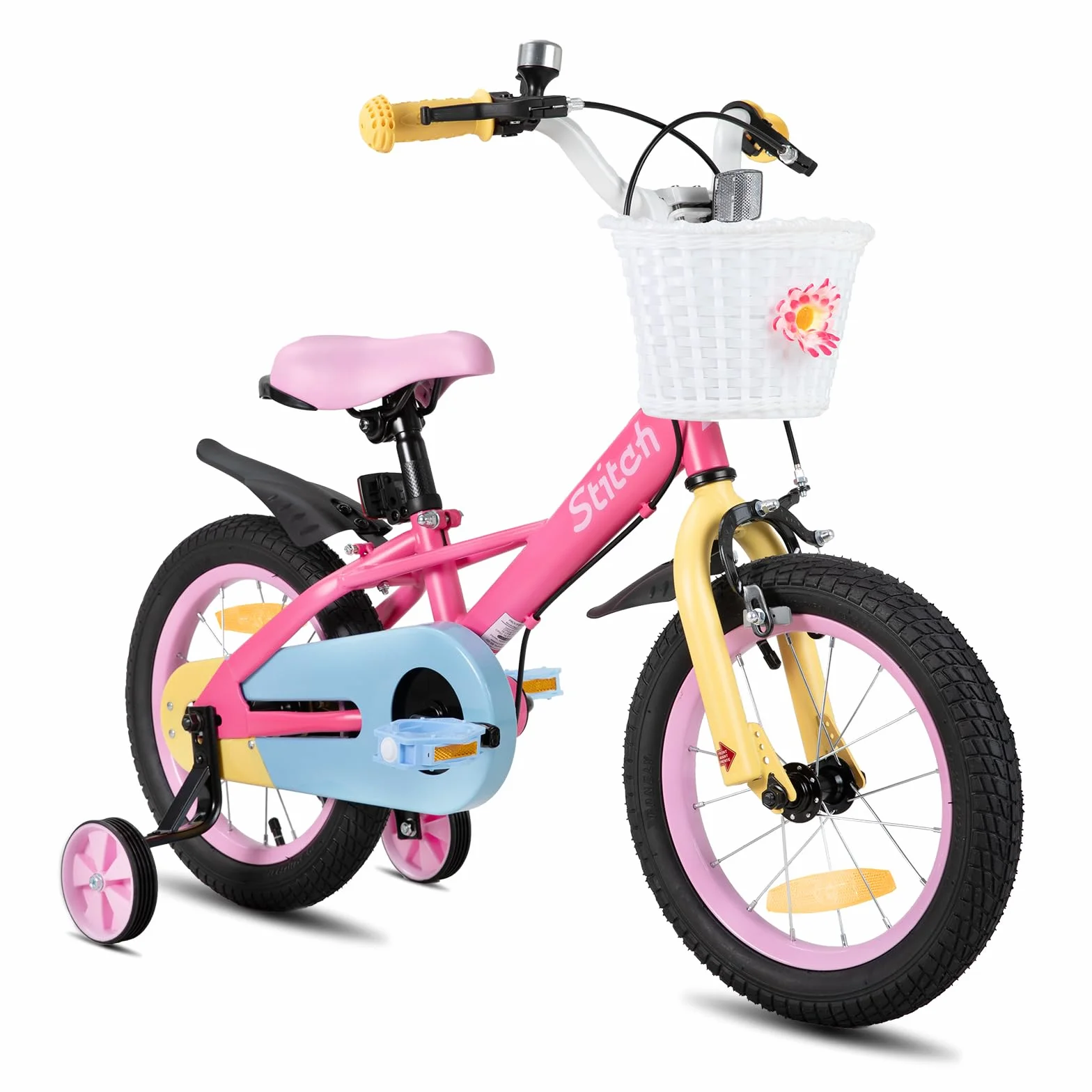 STITCH Macaron 12/14/16/18 Pulgadas Bicicleta Infantil de 3 a 8 años ，Bicicleta Infantil con estabilizador y Cesta