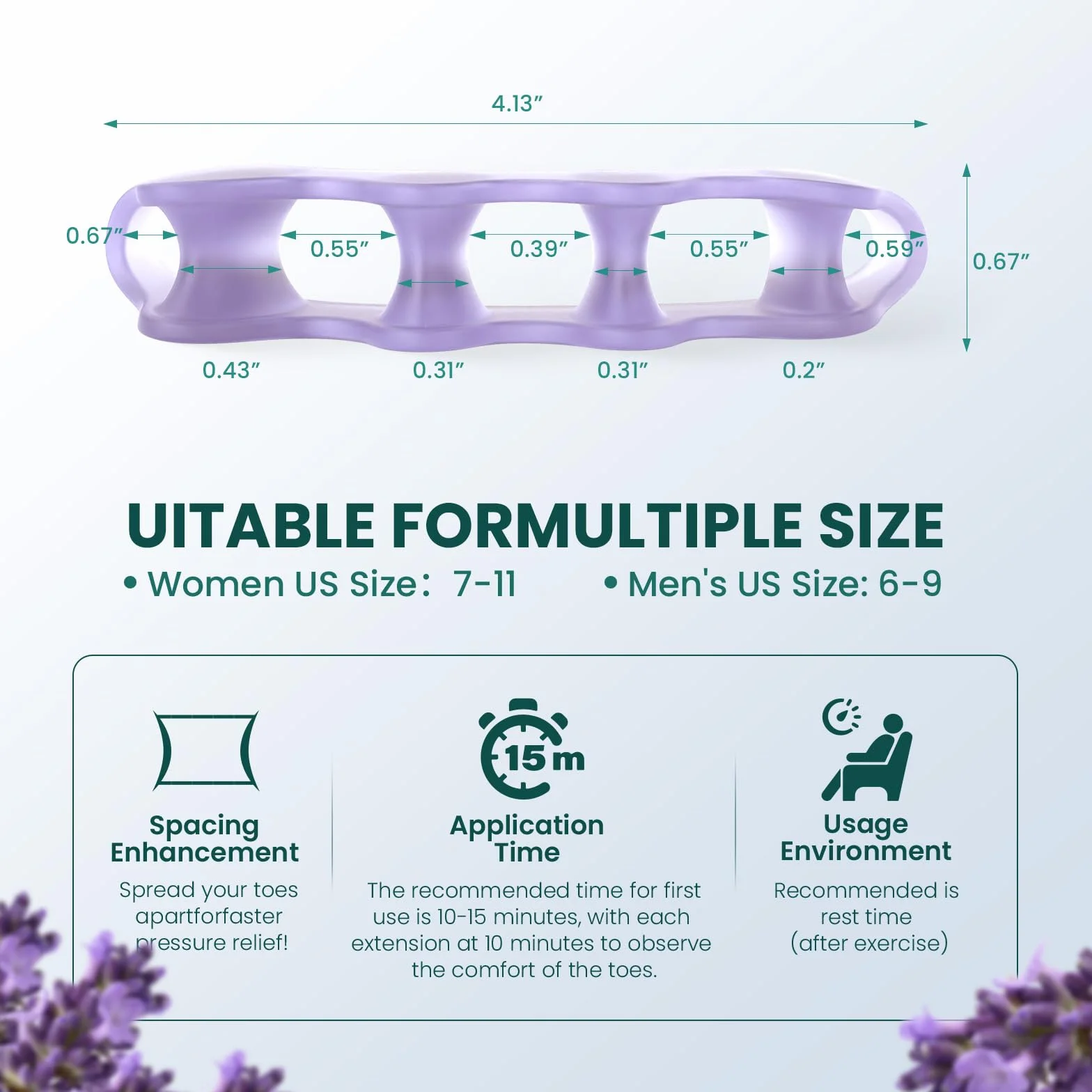 Separadores de dedos para mujeres y hombres, 4 unidades, con extracto de lavanda, para dedos en martillo, yoga