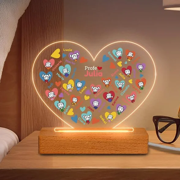 Lámparas Personalizadas Corazones con Muñecos Regalo Original Profesores Decorativa