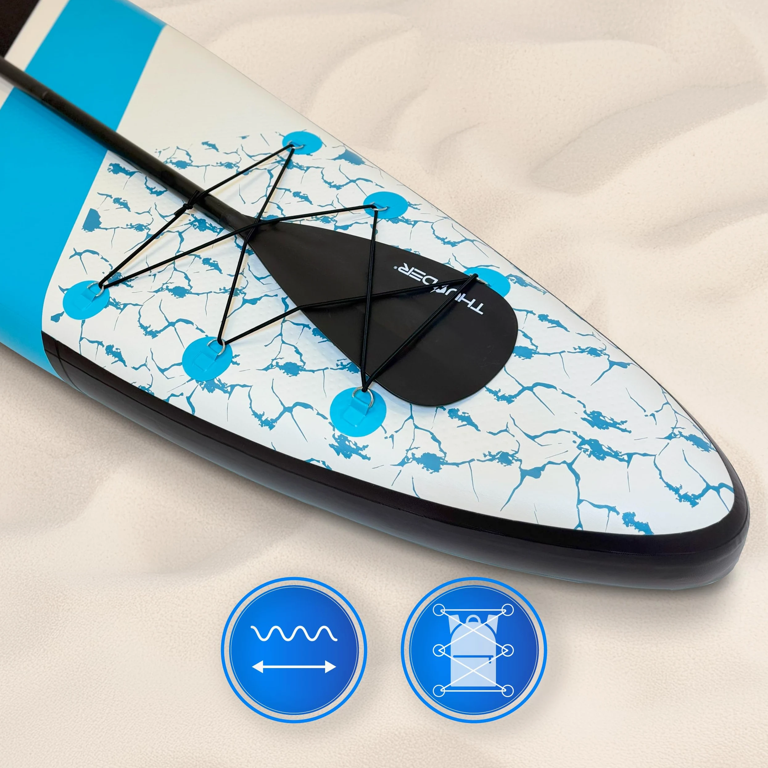 THUNDER Tabla de Sup Inflable 320 cm con Asiento de Kayak – Set con Remo, Bomba y Mochila – Estable y Antideslizante para Adultos