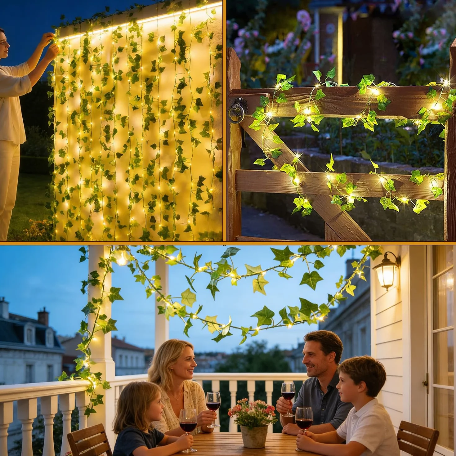 Guirnalda Luces Exterior Solar 10M 100 LED Hiedra Artificial 8 Modos Impermeable Cadena Luces Hojas Jardín Decoración