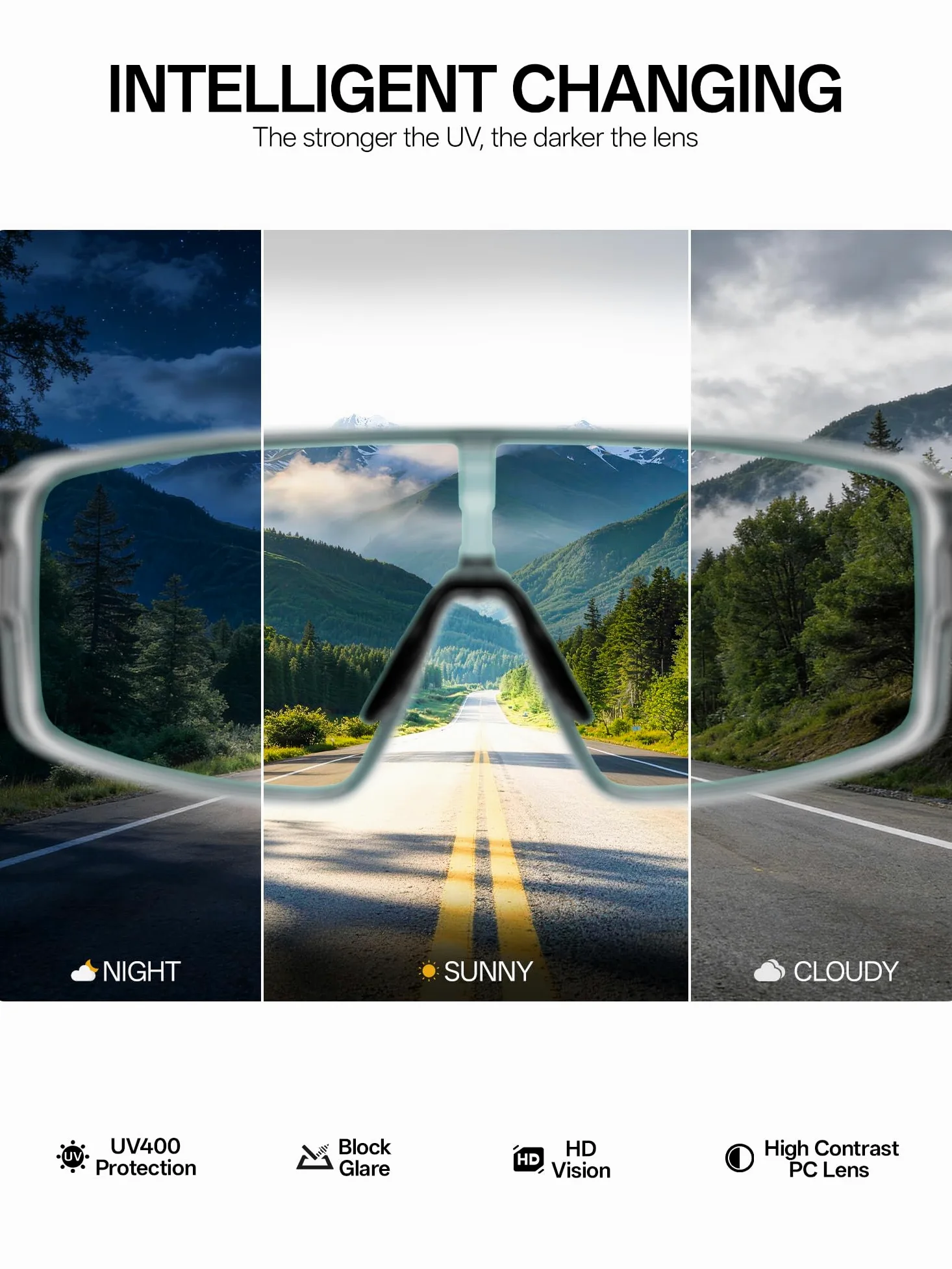 KAPVOE K473 Gafas de Ciclismo Fotocromáticas y de Color para Hombre y Mujer, Gafas de Sol Deportivas UV400 MTB Running Béisbol