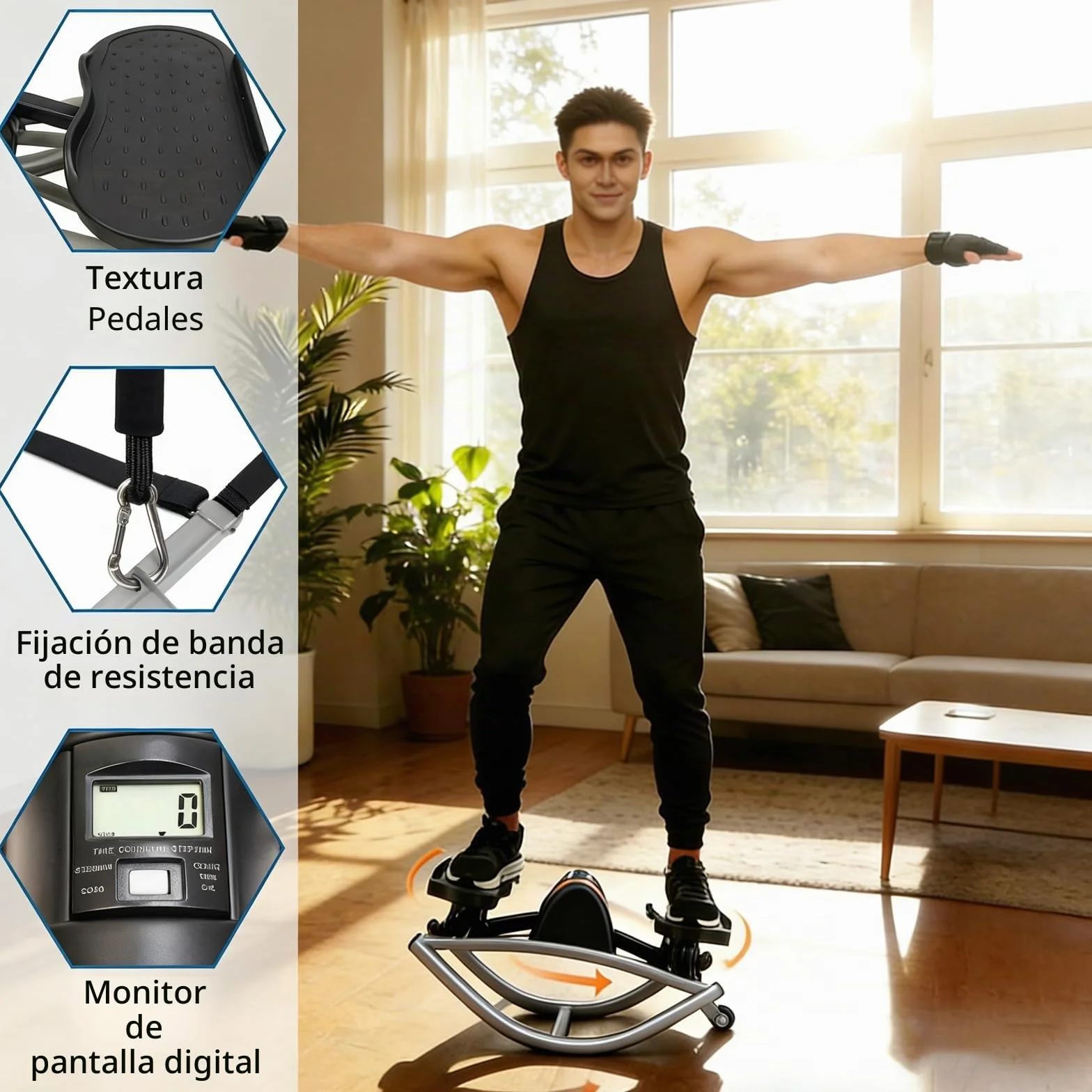 Stepper Lateral Portátil con Cuerdas de Resistencia | Máquina de Fitness Compacta para Casa, Oficina y Gimnasio | Entrenamiento de Abdominales, Piernas y Glúteos | Mini Paso a Paso Silencioso