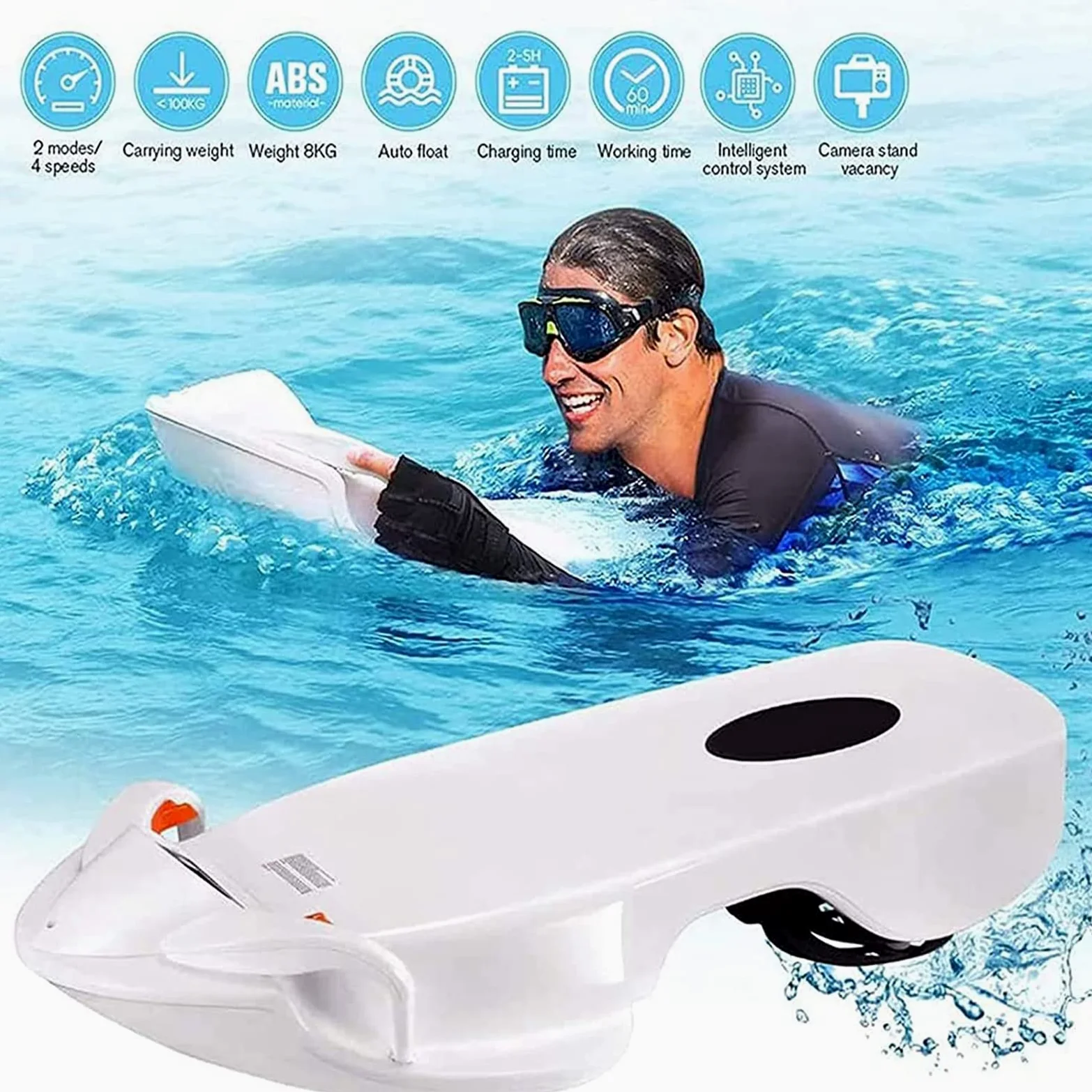 Seascooter eléctrico Submarino, 480W Scooter Submarino Natación Propulsor Aeronave, Equipo de Buceo de 60 Minutos, Adecuado para Piscina Snorkel Sea Adventure Rescue