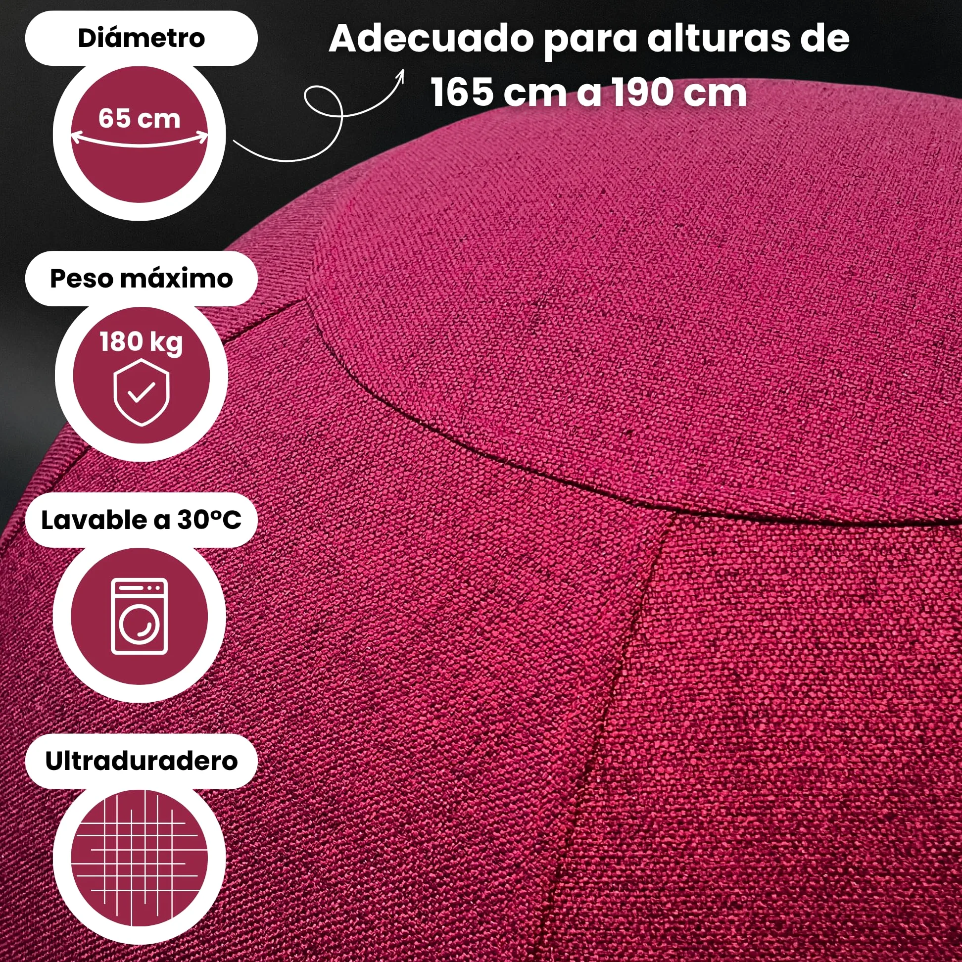 Pelota Oficina para Sentarse - Pelota Silla Trabajo y Yoga - Balón ergonómico antidolor de Espalda - Asiento dinámico y Postura Mejorada - Capacidad de 180 kg - Antideslizante