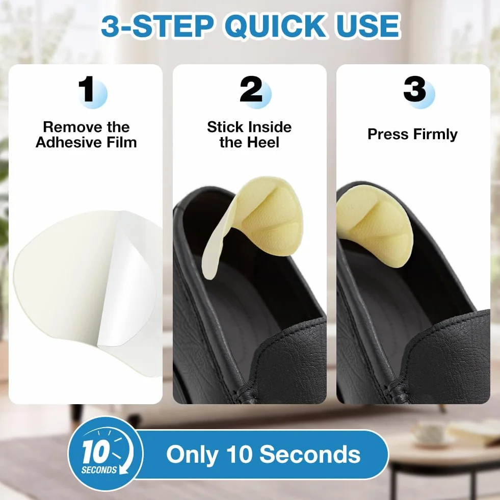 LOPHE Almohadillas para Talones 3 Pares Autoadhesivas Protector de Talon Esponja Antirozaduras Reducir Talla Zapata Negro
