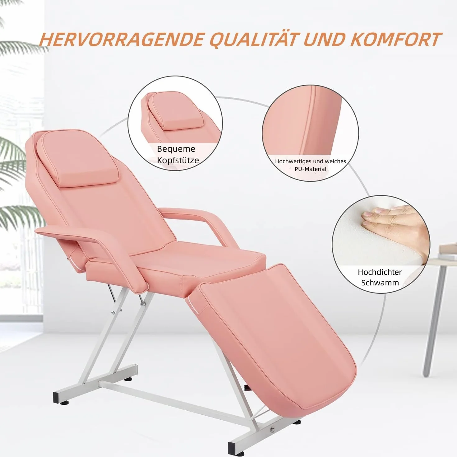 LEADZM mesa de masaje plegable con taburete, 3 zonas, altura regulable, para peluquería spa