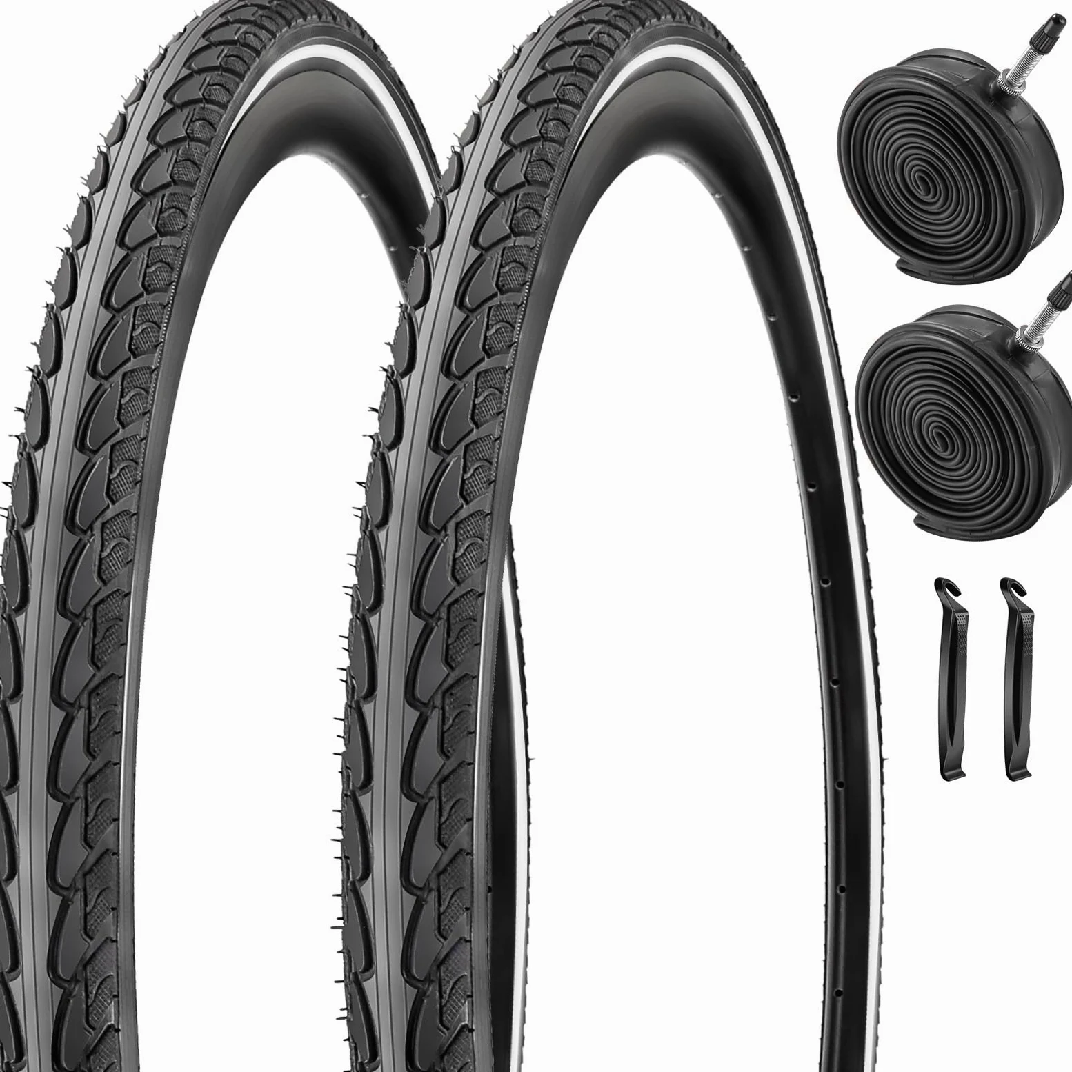Paquete de 2 Ruedas Cubiertas Antipinchazos Bicicleta Carretera 700 x 35 C con 2 Tubos Interiores Presta, 2 Palancas, Reflectantes, Neumáticos Plegables (2 Neumáticos, 2 Tubos, 2 Palancas)
