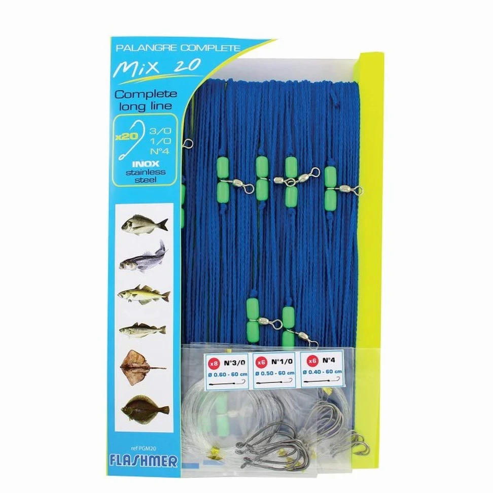 FLASHMER - Palangre Mix 20 50 M - 20 Hamecons Assortis - PGM20