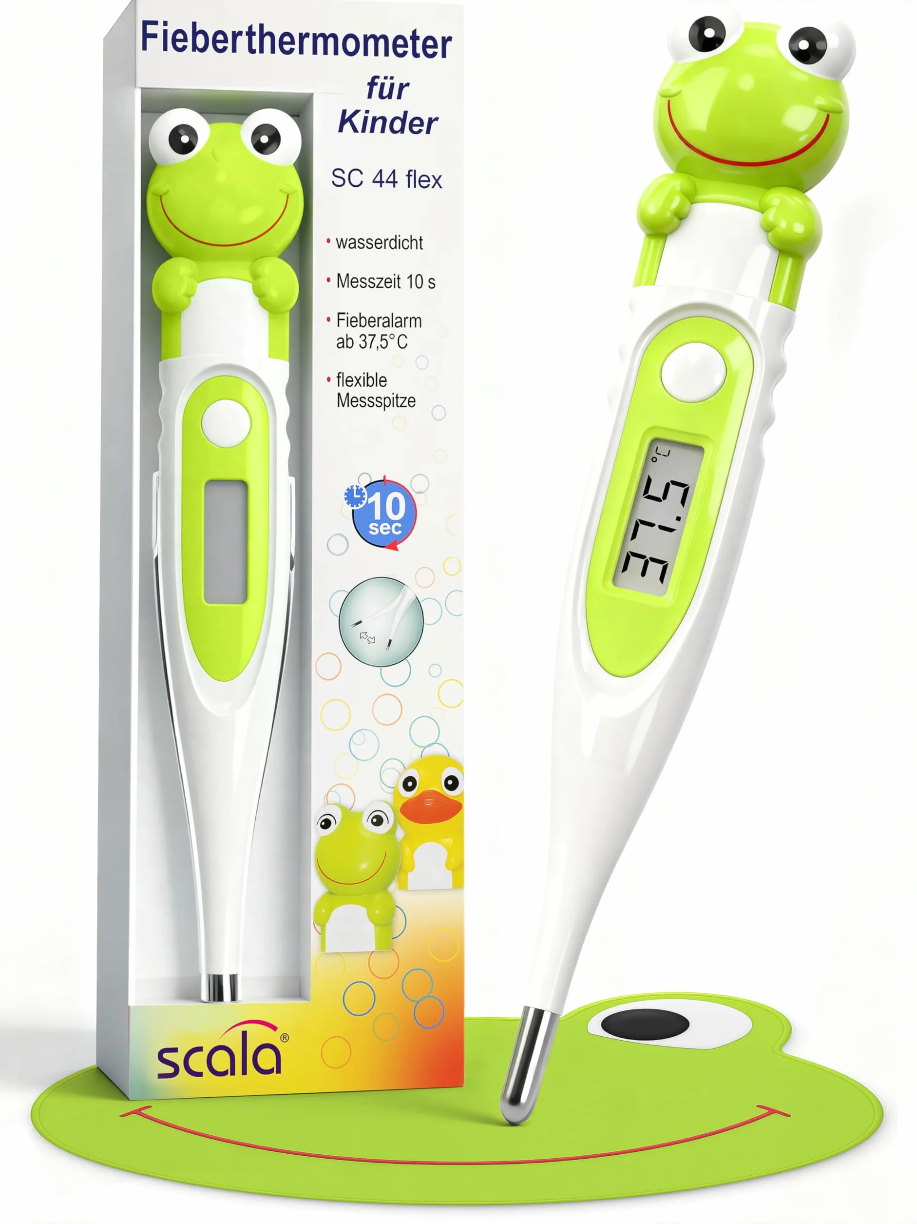 Termómetro Digital Scala SC 44 Rana Flex Speed 10 seg. Medición Oral Rectal Axilar Fiebre Corporal Niños Adultos, Verde