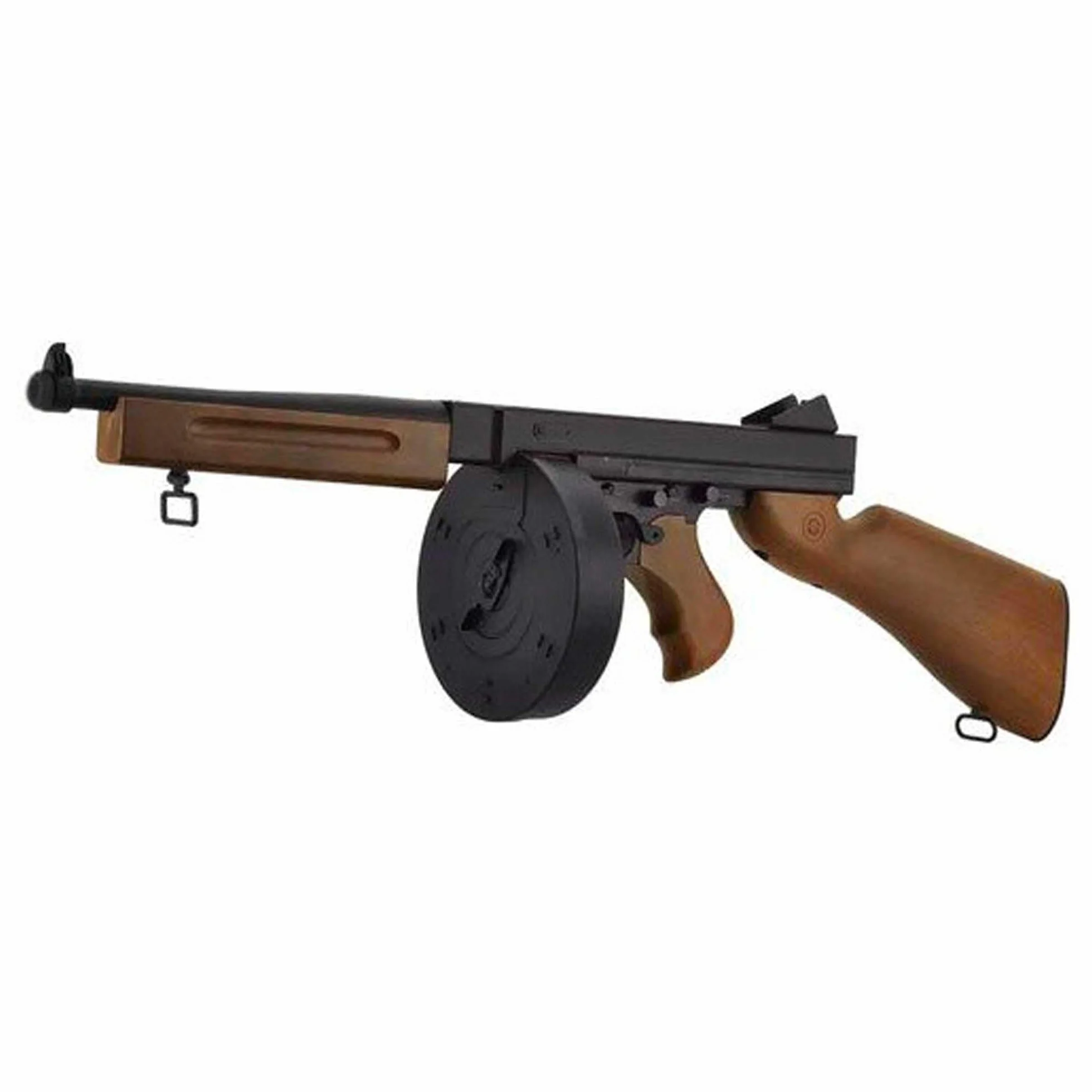 Embalaje Rifle de Airsoft Modelo D98 Estilo Chicago/Modelo eléctrico/Colores: Negro y Madera/Materiales: plástico de Alta Resistencia/Potencia 0,5 Julios/Se suministra con Accesorios