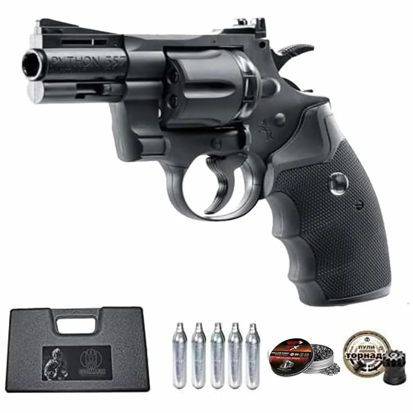 Revólver Colt Python 2,5" | Pack Arma de Aire comprimido (CO2) y balines (perdigones) Calibre 4.5mm + maletín + 2 Cajas de balines