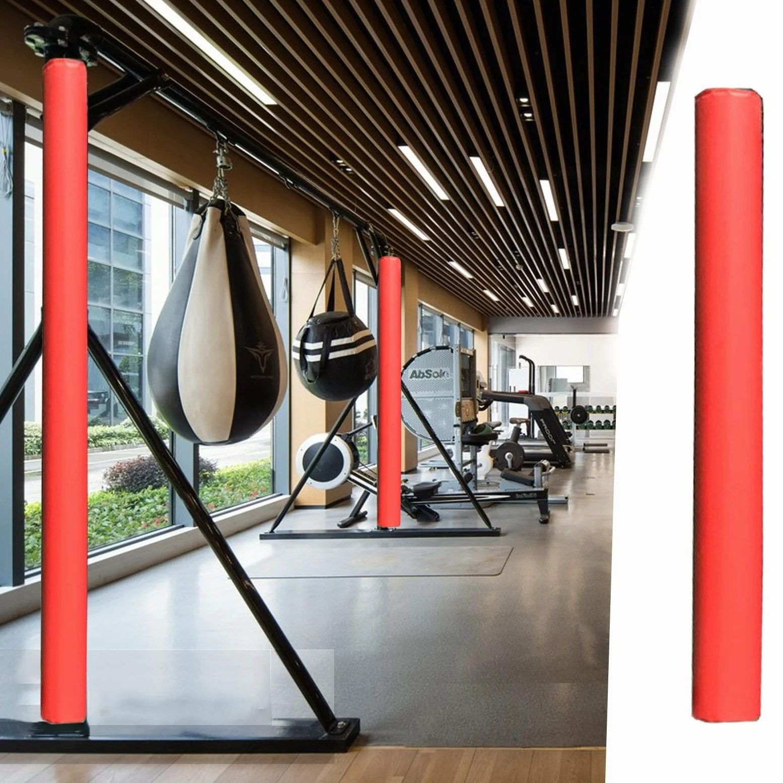 Almohadilla redonda para bastón de gimnasio para aro de baloncesto, envoltura de espuma roja para sótano, poste de garaje acolchado para estacionamiento/trampolín