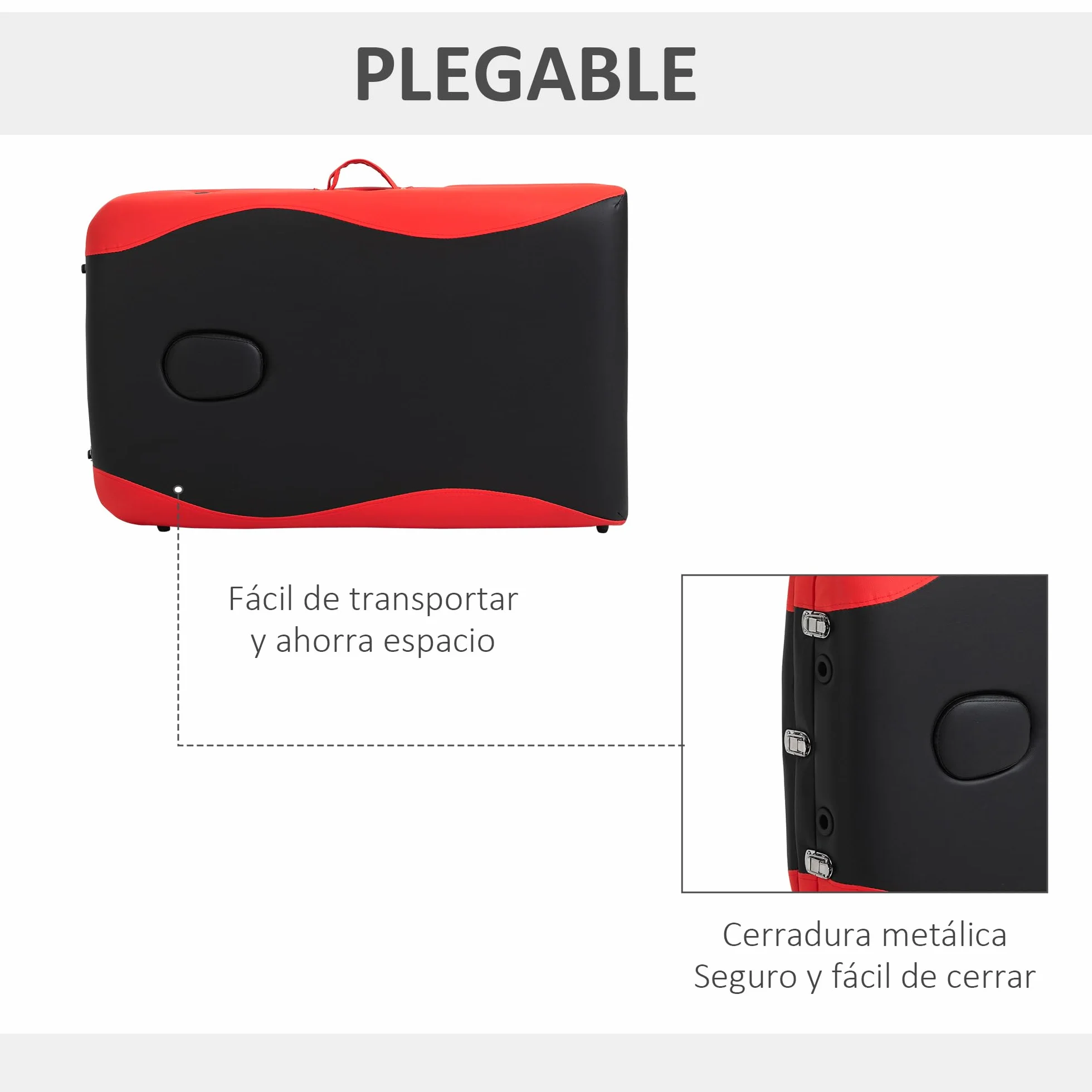 HOMCOM Camilla Masaje Plegable Aluminio Altura Ajustable 3 Zonas Tatuaje Fisioterapia Negro Rojo