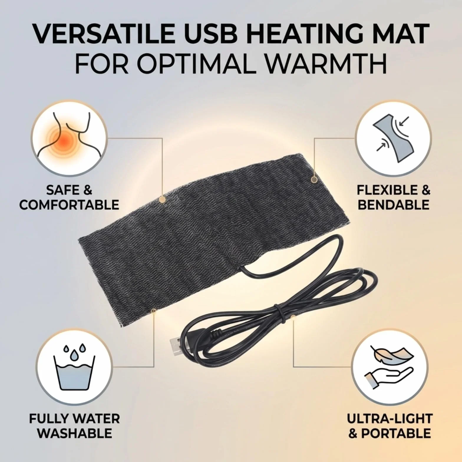 Hilitand Almohadilla eléctrica 5V USB Calentador para Mascotas 35-45°C 7.87x3.94 Pulgadas Negro