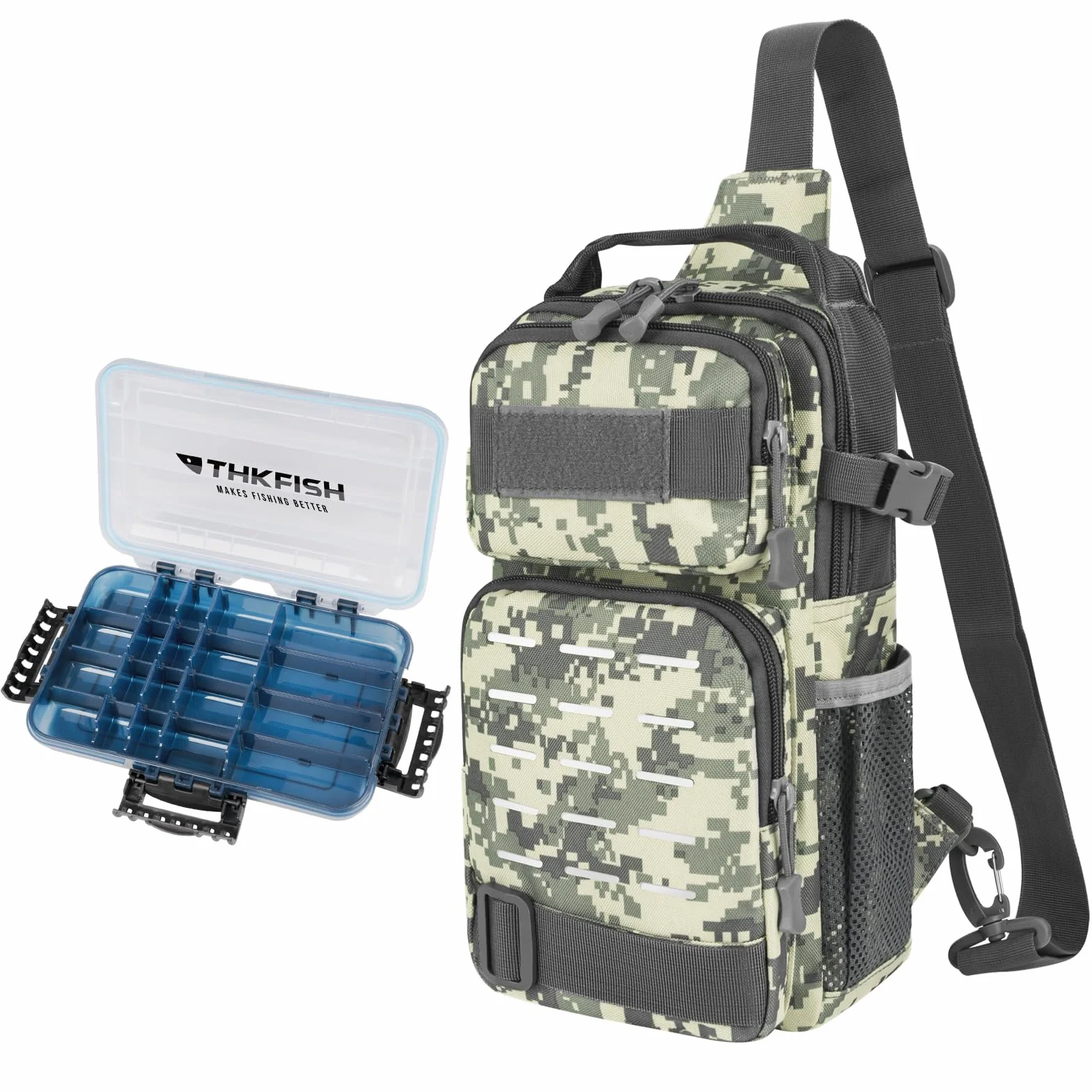 THKFISH Bolsa de Pesca Impermeable con Caja, Mochila y Bolsa de Hombro para Equipo, Camuflaje, Deportivo