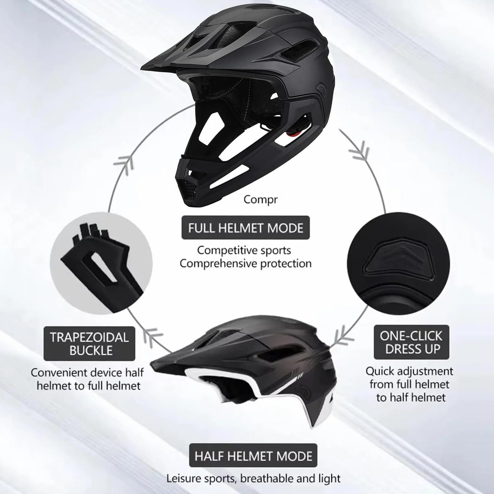 Casco De Bicicleta De Montaña para Adultos | Casco De Cara Completa A Prueba De Choque Unisex Ajustable, con Soporte De Visor Y Barbilla, Equipo De Protección Profesional para Andar En Bicicleta Al