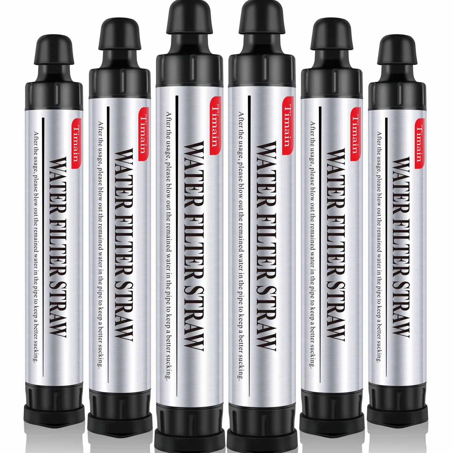 Timain Filtración de 4 etapas, filtro de agua de alto caudal, pajita, purificador de agua, supervivencia para kits de emergencia, viajes, camping, senderismo, pesca, caza, 6 unidades