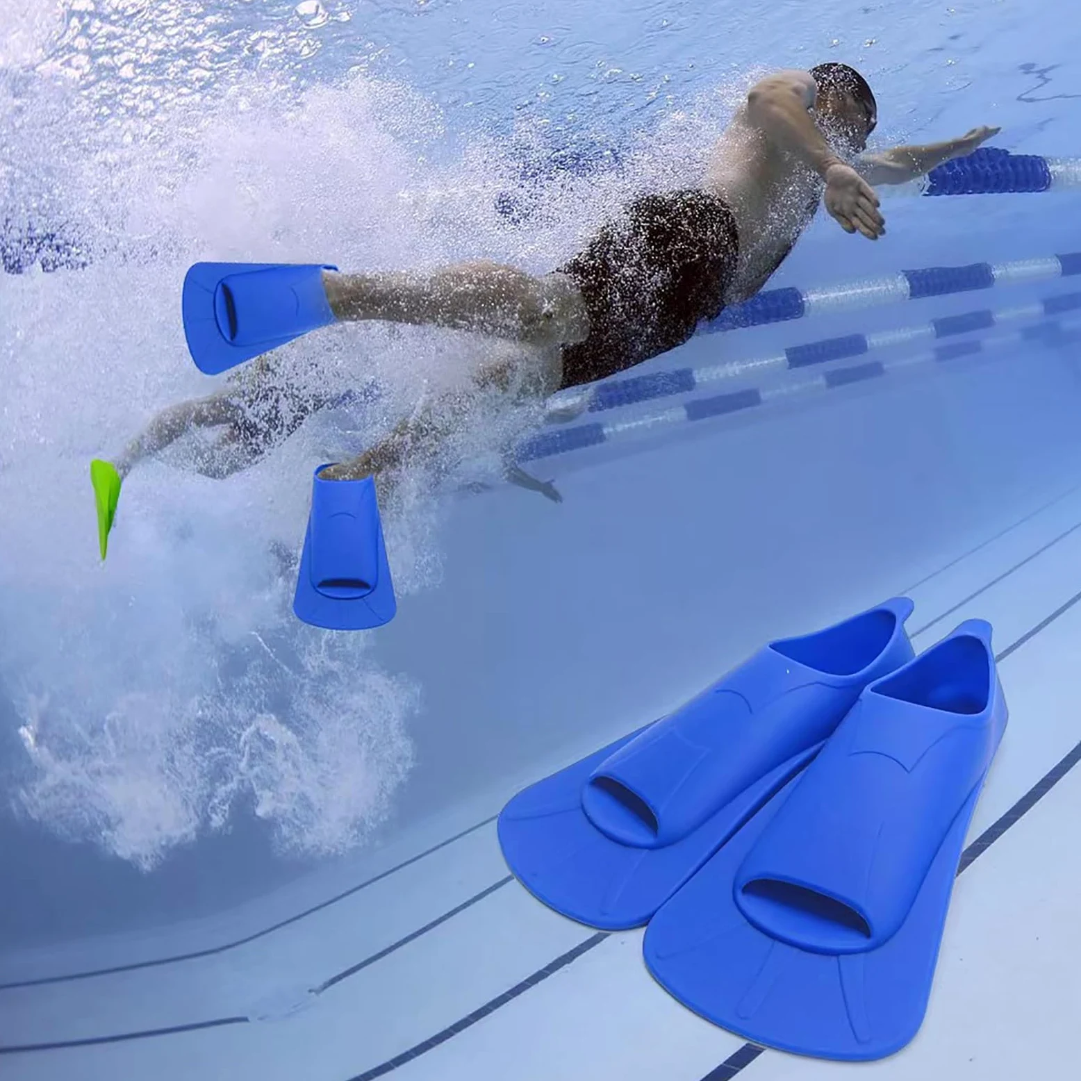 Aletas de Pato Buceadora Aletas de natación Silicona Cortas Refuerzo Snorkel para Bucear y Nadar