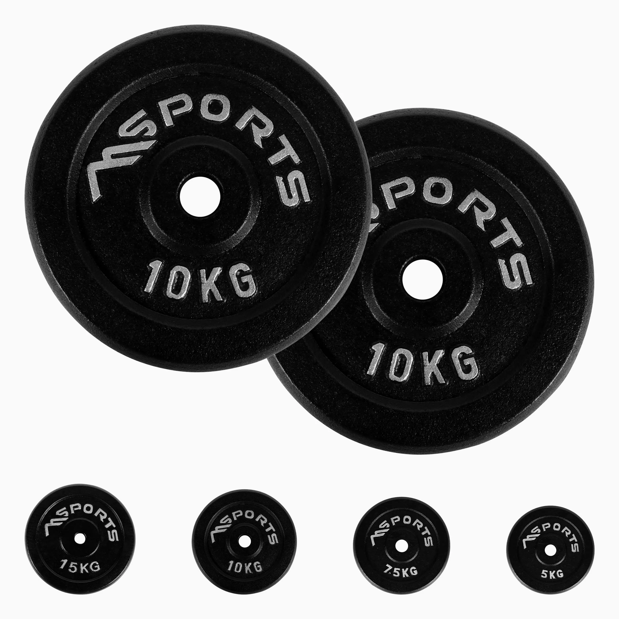 Juego de 2 discos para mancuernas, agujero diámetro 51 mm Calidad de gimnasio, hierro fundido, revestimiento de goma, 5-20 kg, Pesas