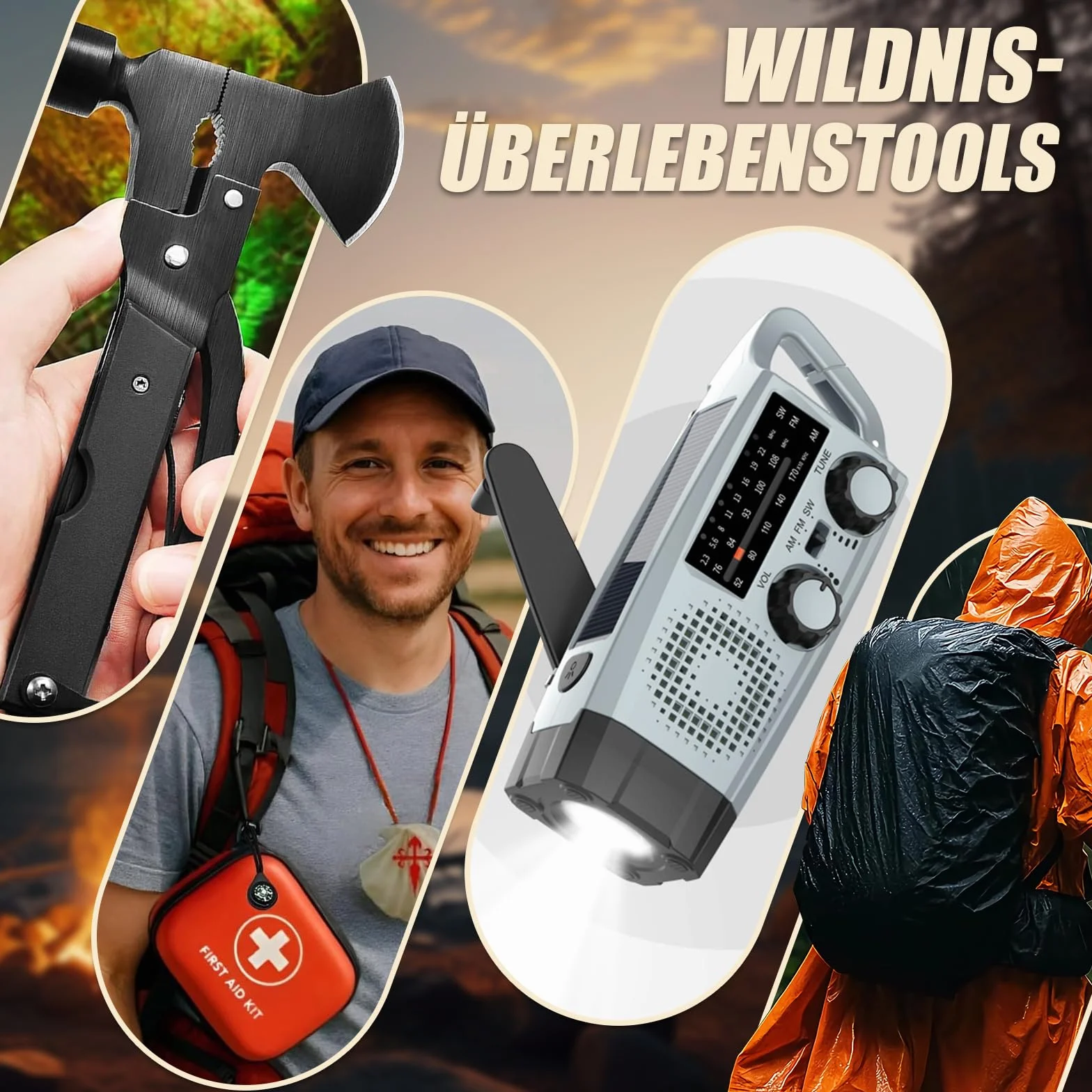 Gemmac Kit Supervivencia 140 en 1 Equipo Botiquin de Primeros Auxilios Completo, Survival Kit Catastrofe Tener 2000 mAh Radio a Pilas Linterna Camping Botiquin Hogar Caza Senderismo Montaña Regalo