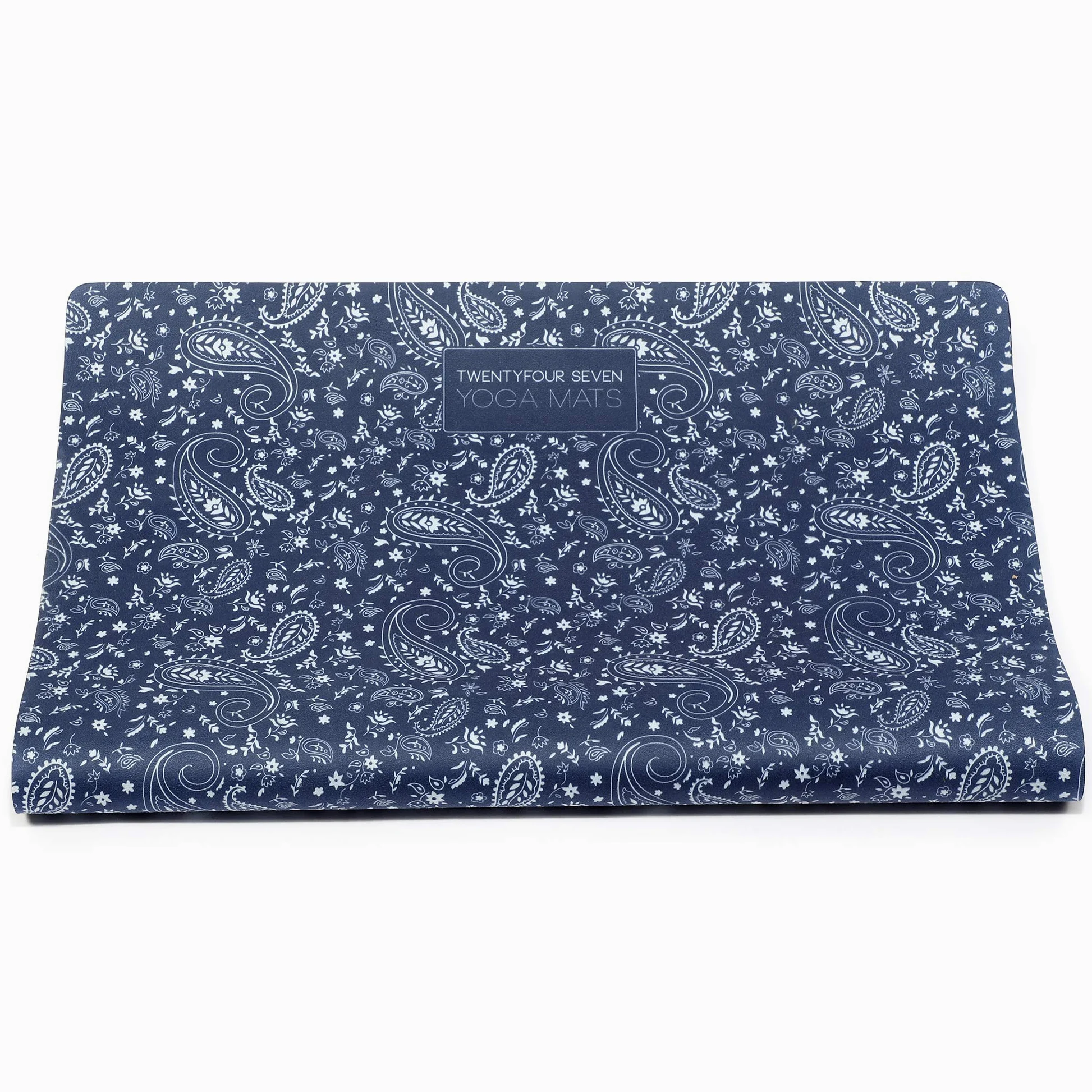 247YOGAMATS Esterilla de Yoga caucho y microfibra BLUE PAISLEY / 183 x 68 cm, 4 mm/Antideslizante/Apta lavadora/Yoga principiantes y avanzado/Cinta de transporte incluida