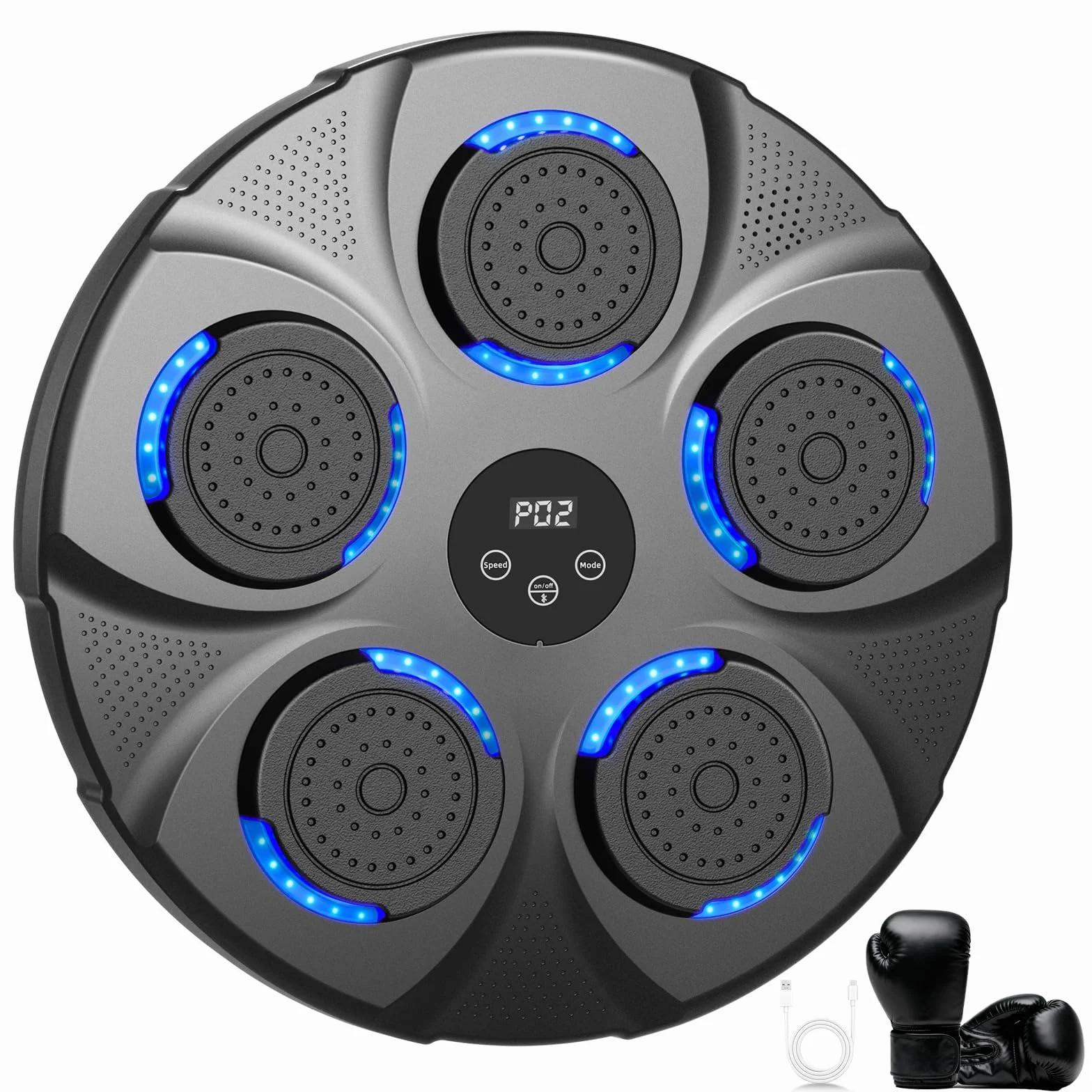 Máquina de Boxeo Musical Electrónico Profesional con Guantes Bluetooth 9 Velocidades Negro