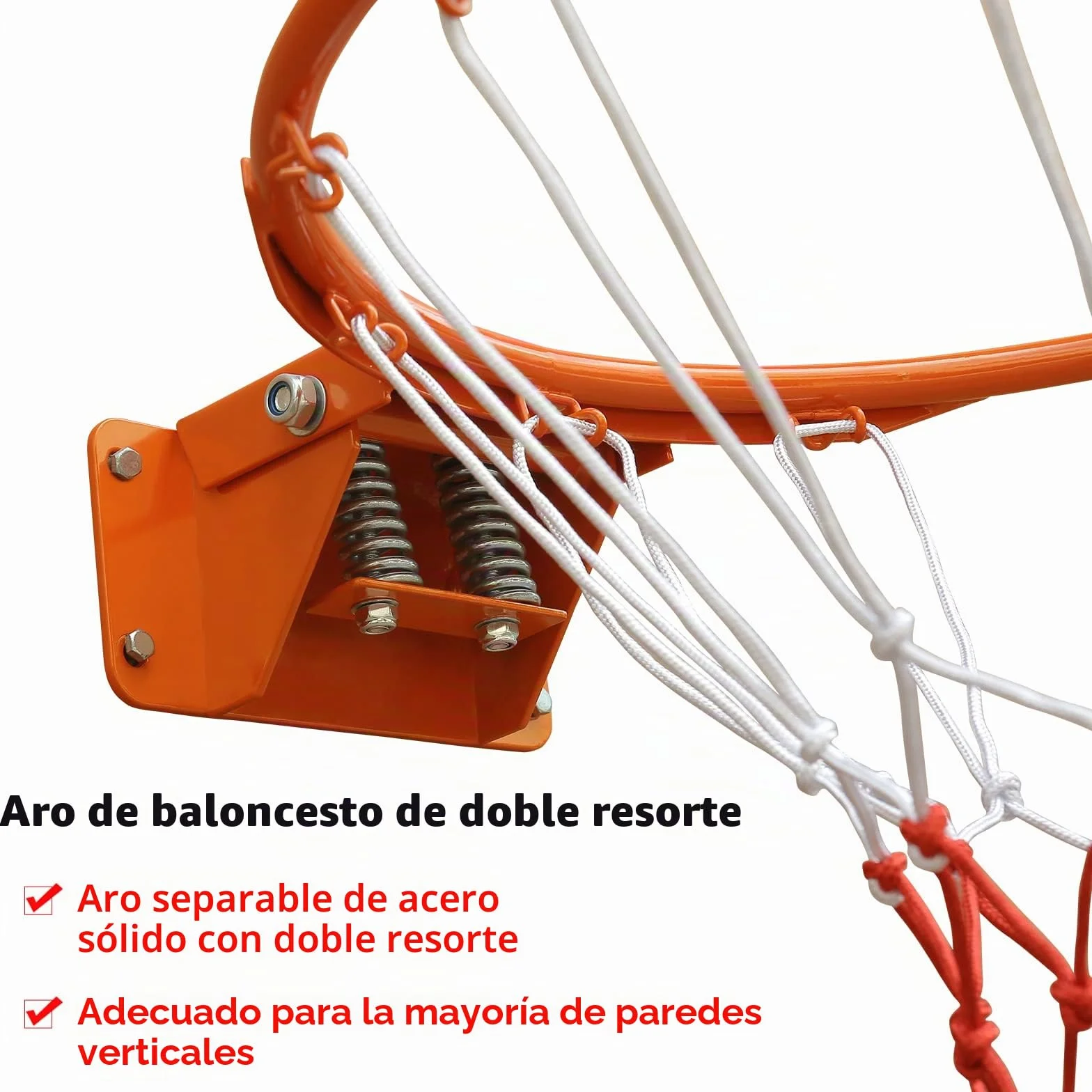 Portería de Baloncesto con Doble Resorte Sólido, Red para Todo Clima, Aro Montado en Pared, 18'
