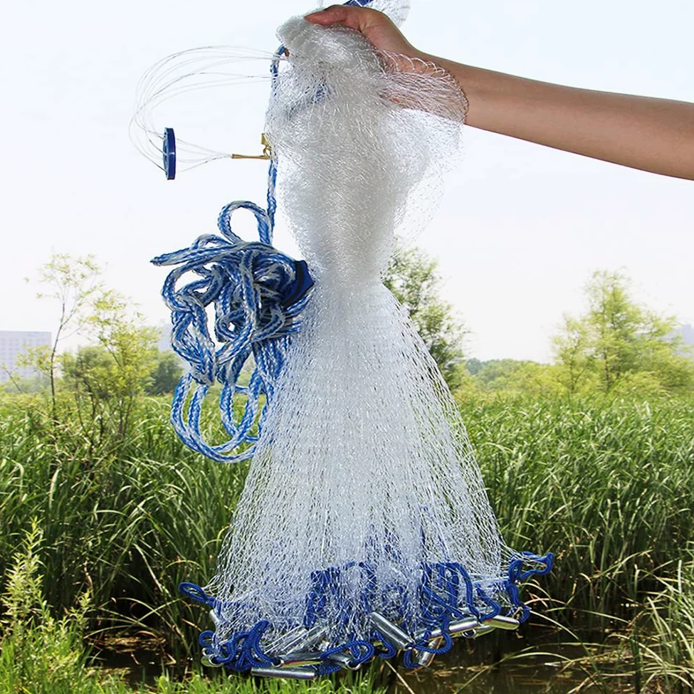 Lawaia Red de la Pesca Red Hecho a Mano de Agua Salada Red de Pesca para la Trampa de Cebo, Diámetro 2,4 M/ 3,0 M/ 3,6 M/ 4,2 M/ 4,8 M/ 5,4 M/ 6,0 M/ 6,6 M/ 7,2 M
