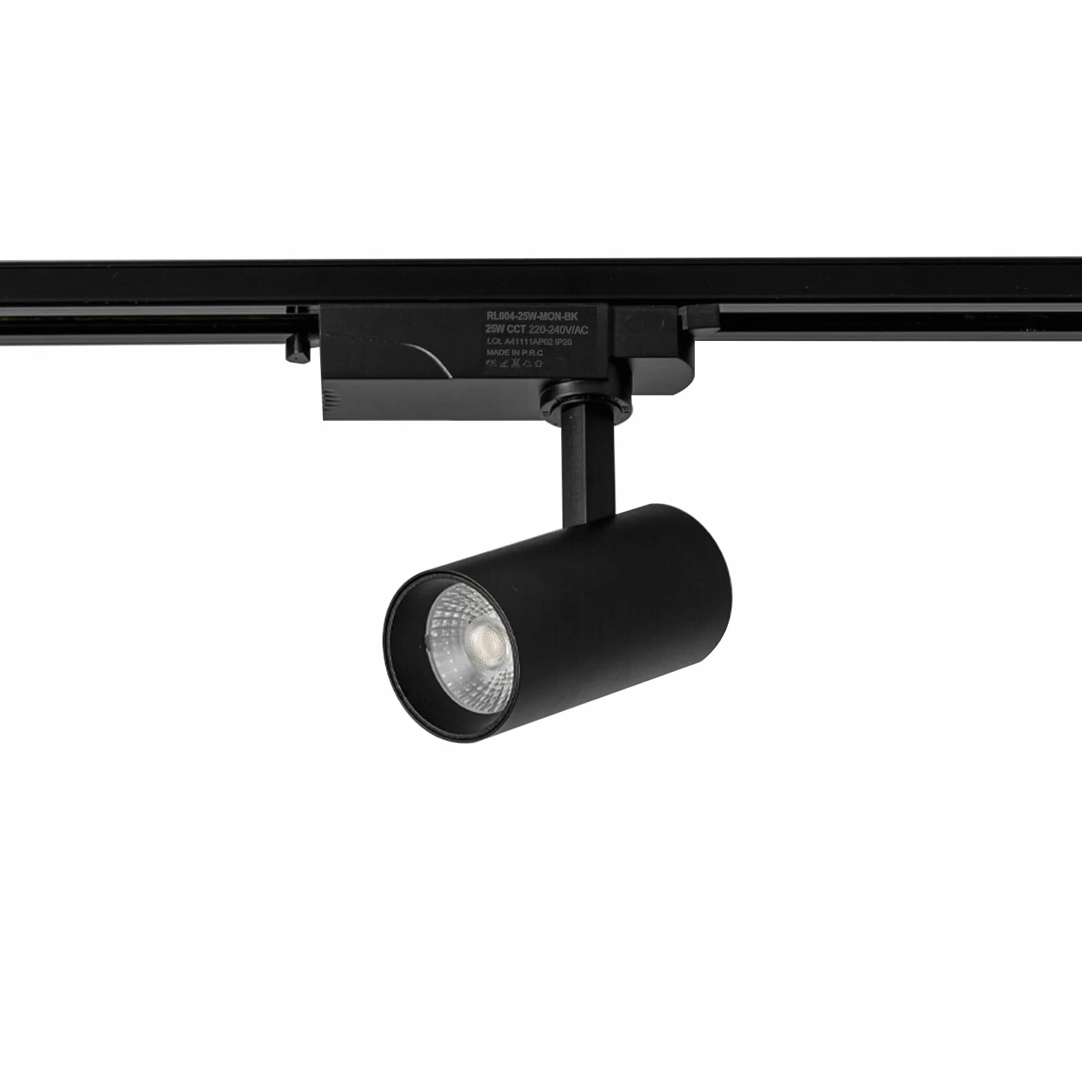 Foco LED para Carril Monofásico 25W 2500lm CRI>90 CCT Seleccionable 2700K-4000K-6000K Orientable Negro Mate IP20
