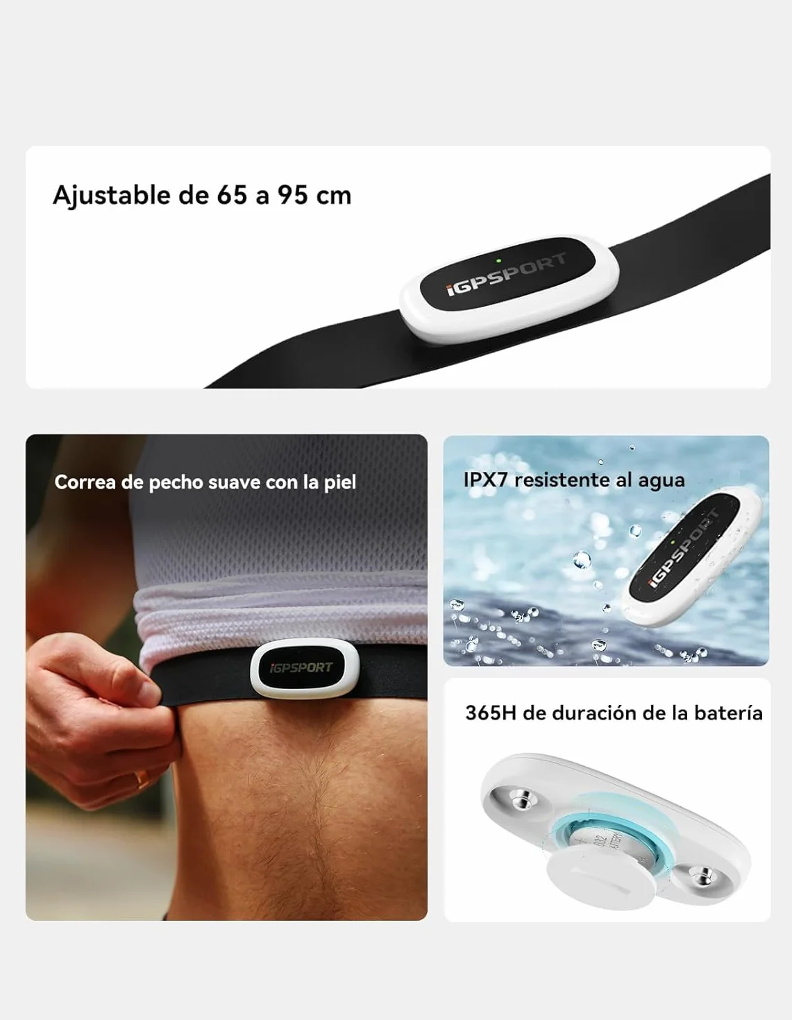 iGPSPORT HR40 Monitor de Frecuencia Cardíaca IPX7 Impermeable Bluetooth ANT+ Correa para el Pecho