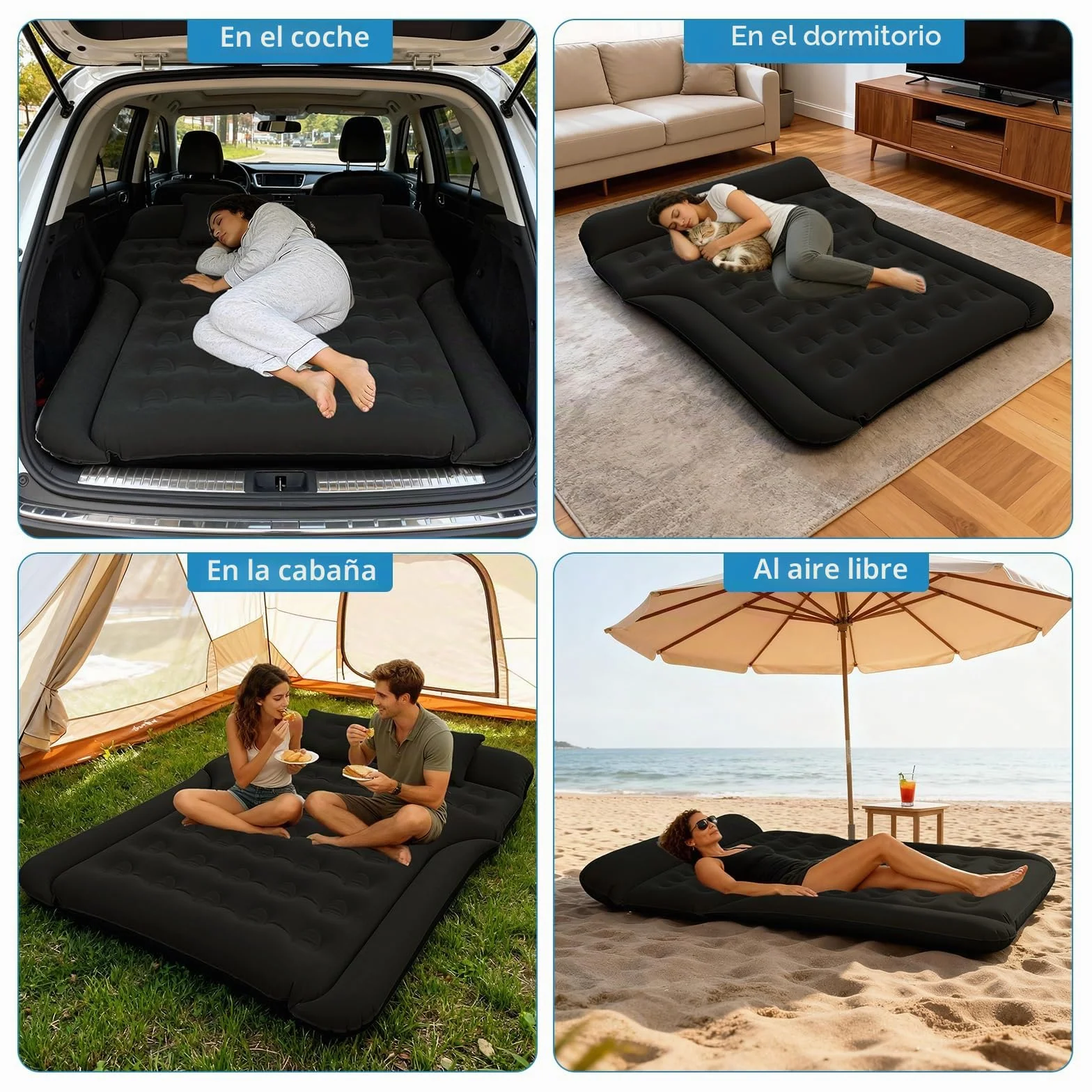 Colchón para Coche Cómodo colchón de vehículo para Viajes y Camping Colchón de Aire Asiento Trasero Colchón Plegable para Coche fácil de almacenar Solució (Negro)