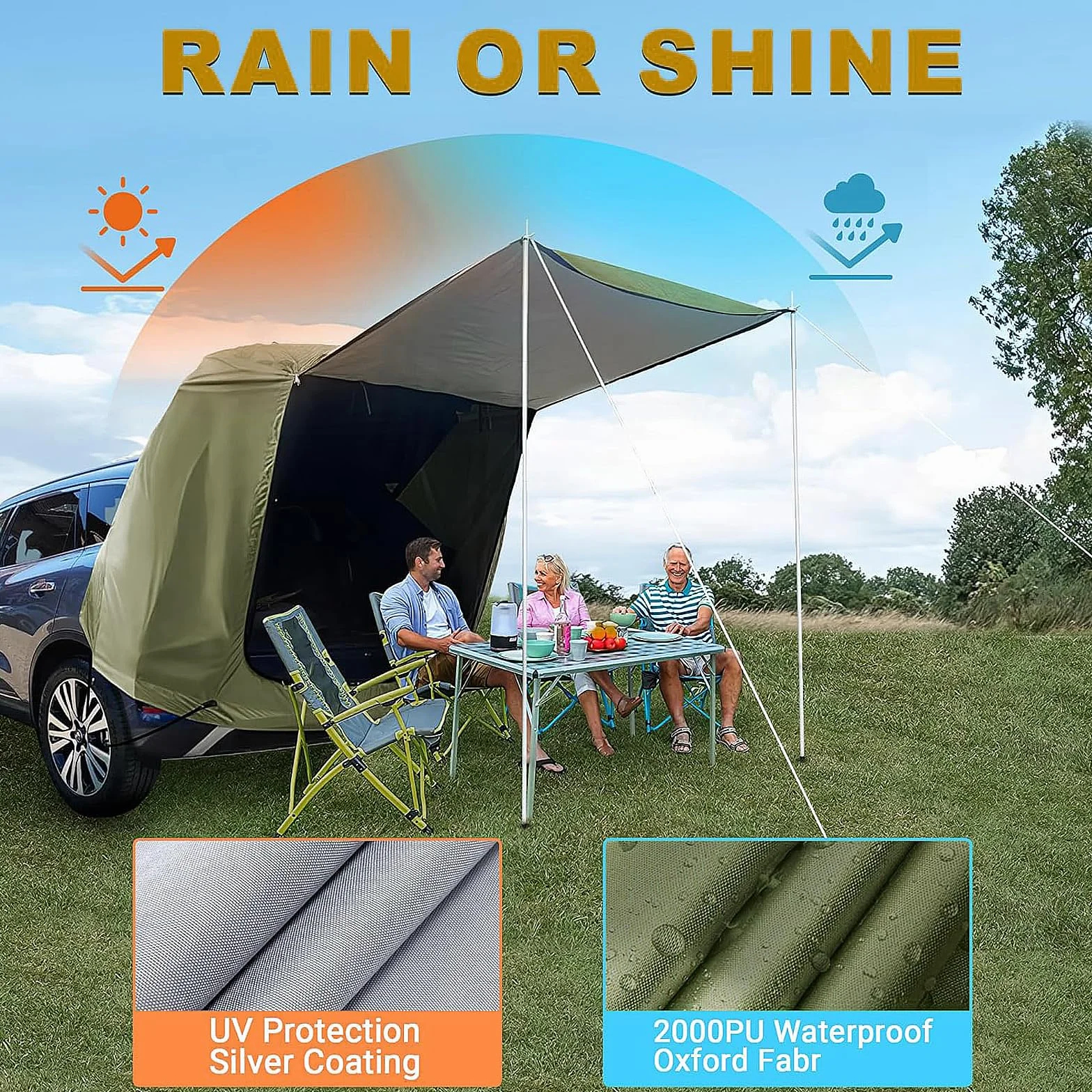 Tienda de campaña Trasera para Coche con mosquitera, Toldo Impermeable para Camping, para SUV, toldo para Camping y Aventuras al Aire