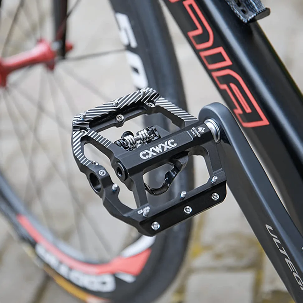 CXWXC Pedales SPD para bicicleta de dos lados MTB con 3 posiciones selladas de aleación de aluminio de 9/16 pulgadas, plataforma ancha, pedales de clic para MTB o bicicleta de carretera