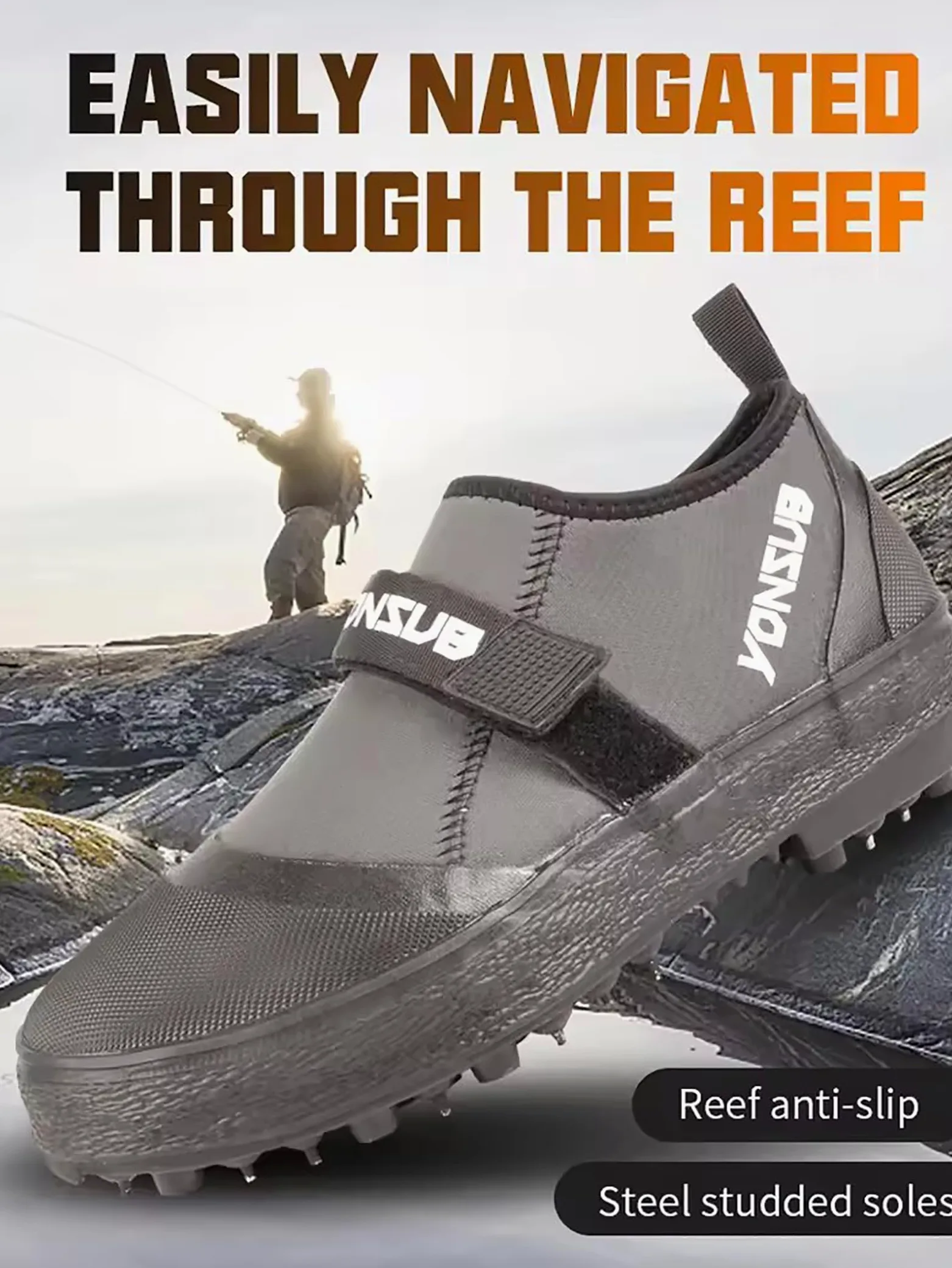 Botas de pesca antideslizantes de neopreno, zapatos de vadeo ligeros con suela tachonada de acero y protección de los dedos para pesca en roca, senderismo y deportes al aire libre