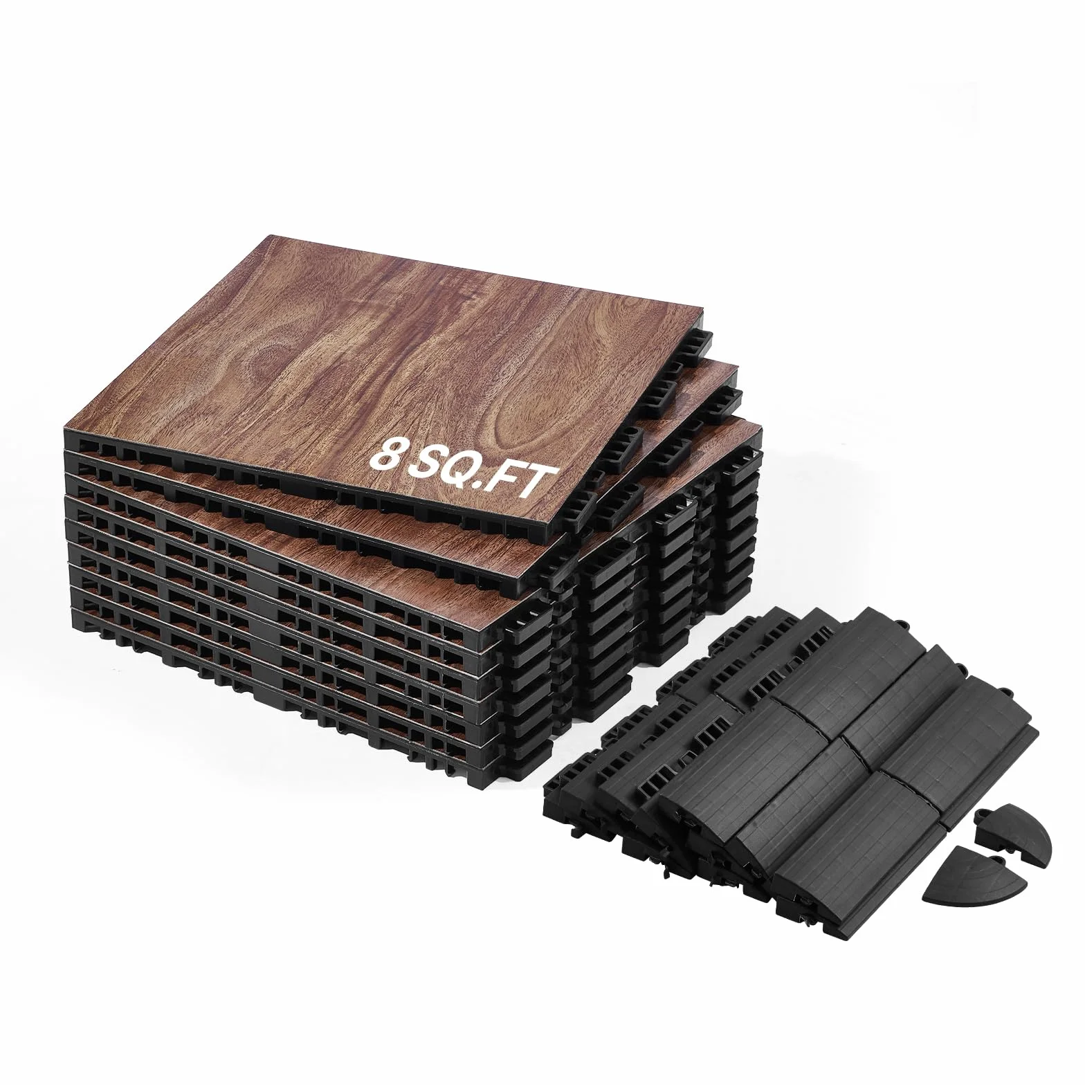 VEVOR Suelo de Baile Portátil PP PVC 9 Piezas Entrelazadas 315x315x17,2 mm Veta de Madera de Roble