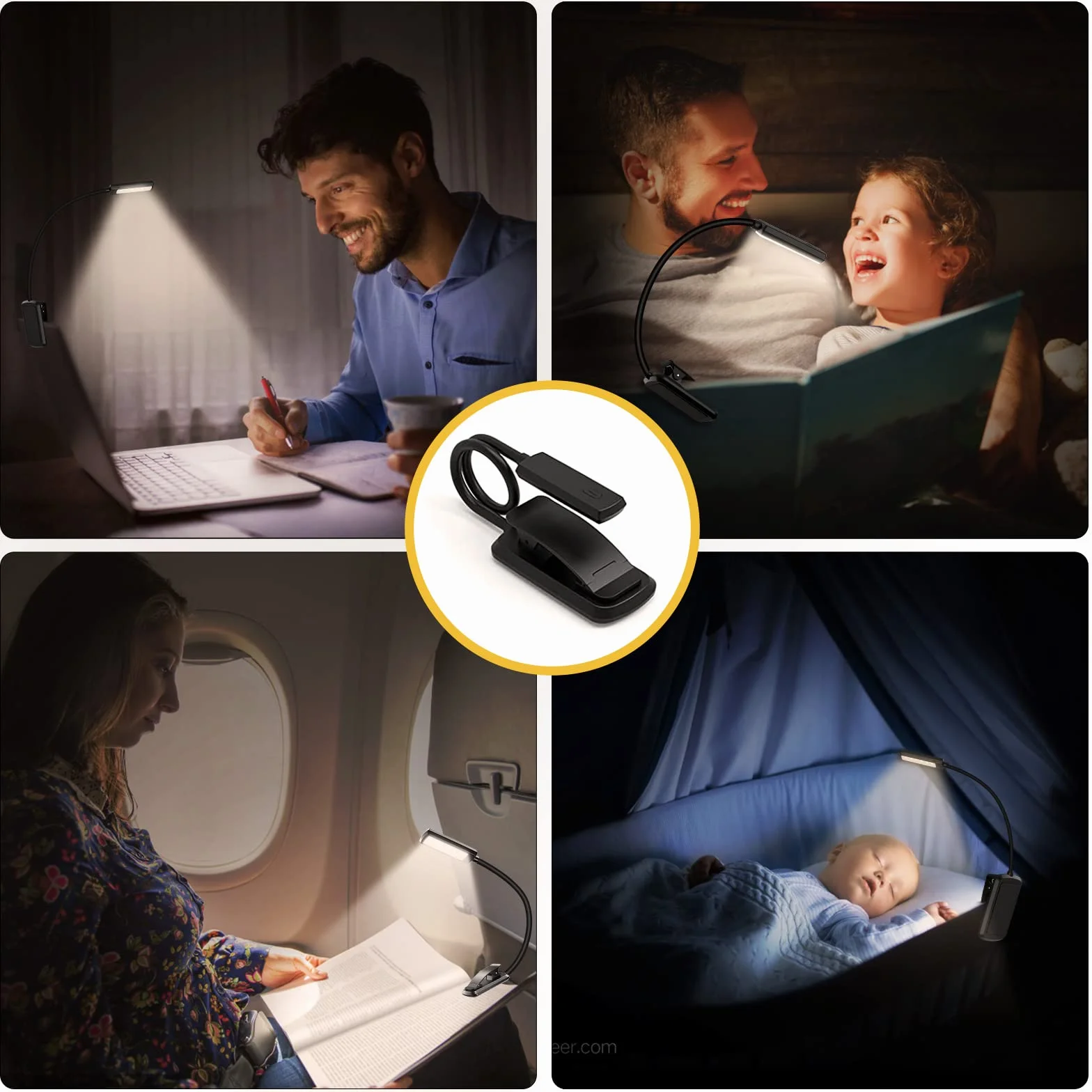 TEAMPD Luz de Lectura USB Recargable, 10 LEDs 3 Colores Atenuación Continua, 360° Flexible con Clip