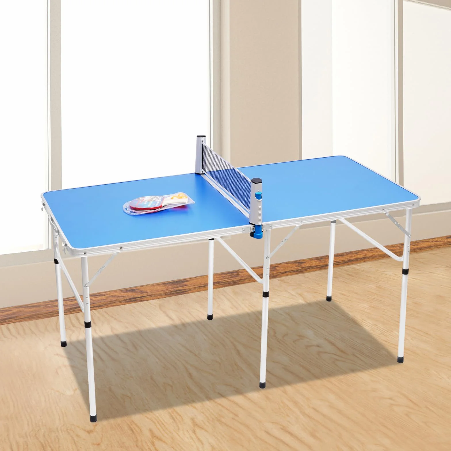 Mesa de ping pong plegable de aluminio MDF, estable y ahorra espacio, mesa de ping pong multifuncional para interior y exterior para familia, niños, camping en casa