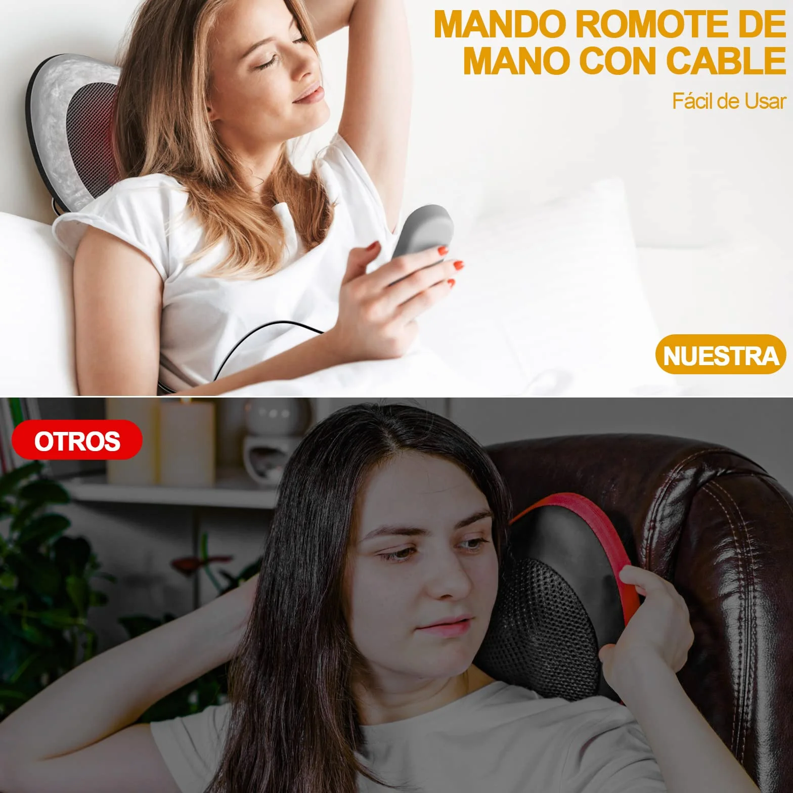 TAKRINK Cojín Masaje Shiatsu con Calor 8 Nudos 3 Velocidades Control Remoto Masajeador Cuello Espalda Hombros