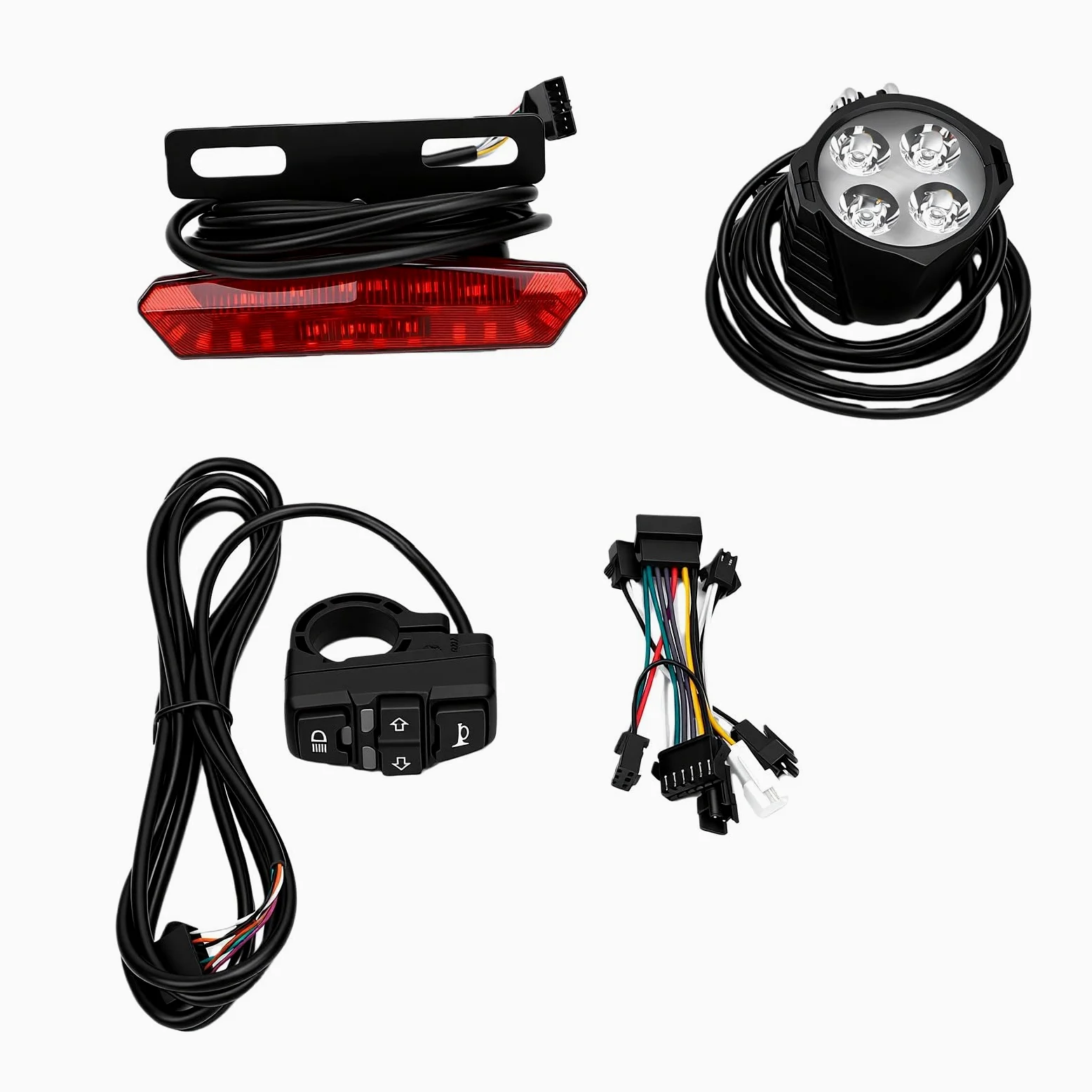 Alomejor Luces para Bicicleta Juego de Luces para Bicicleta Eléctrica con Faro LED y Luz Trasera, Lámpara Delantera de 4 LED de 400 LM con Bocina e Interruptor de Control del Manillar para Viajeros