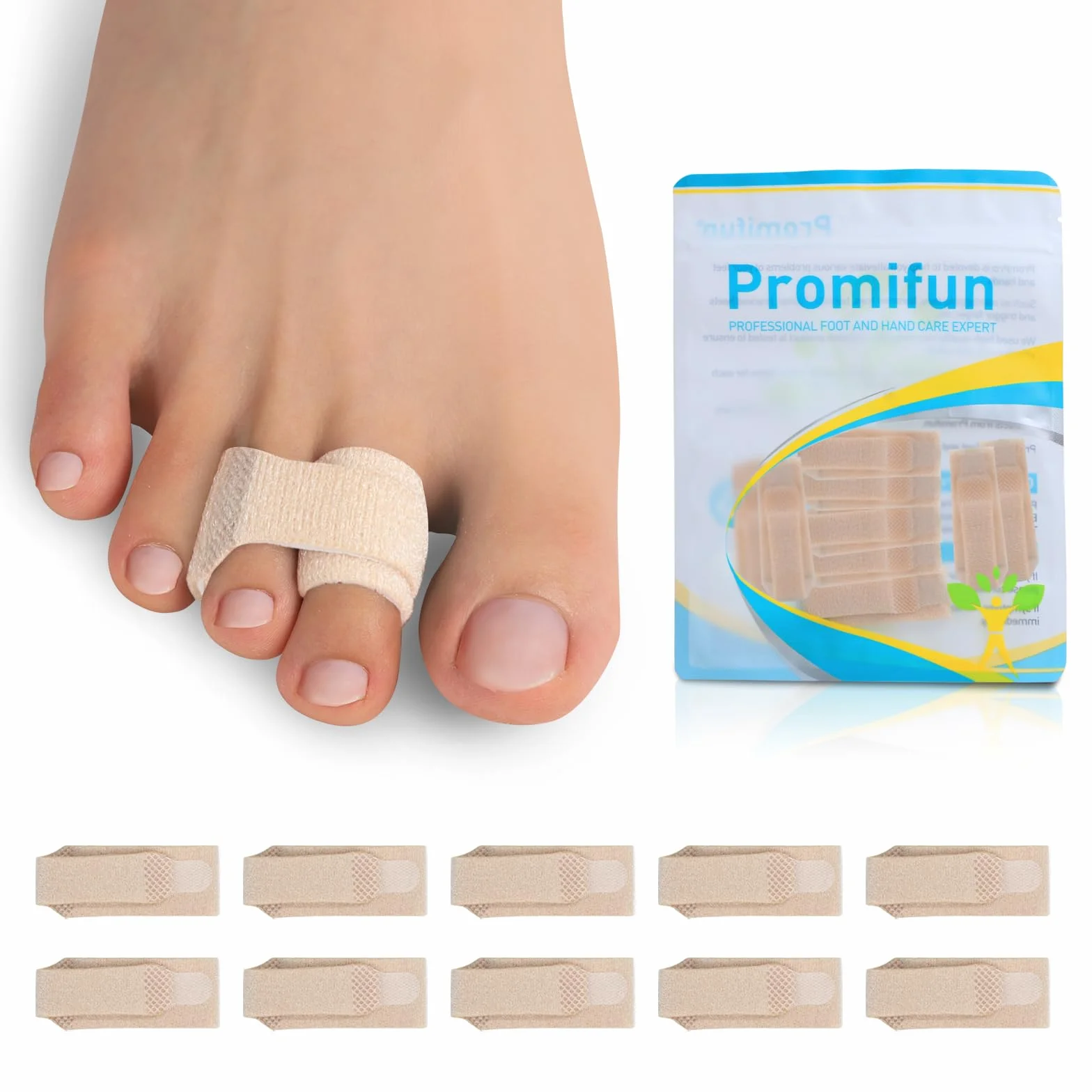 Promifun Férula correctora para dedos en martillo - 10 tiras ortopédicas marrón S